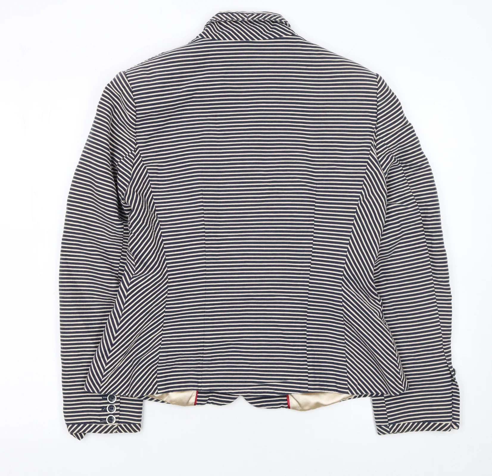 Jasper Conran Women Blue Striped Size 14 Classic Blazer Jacket - Image 3