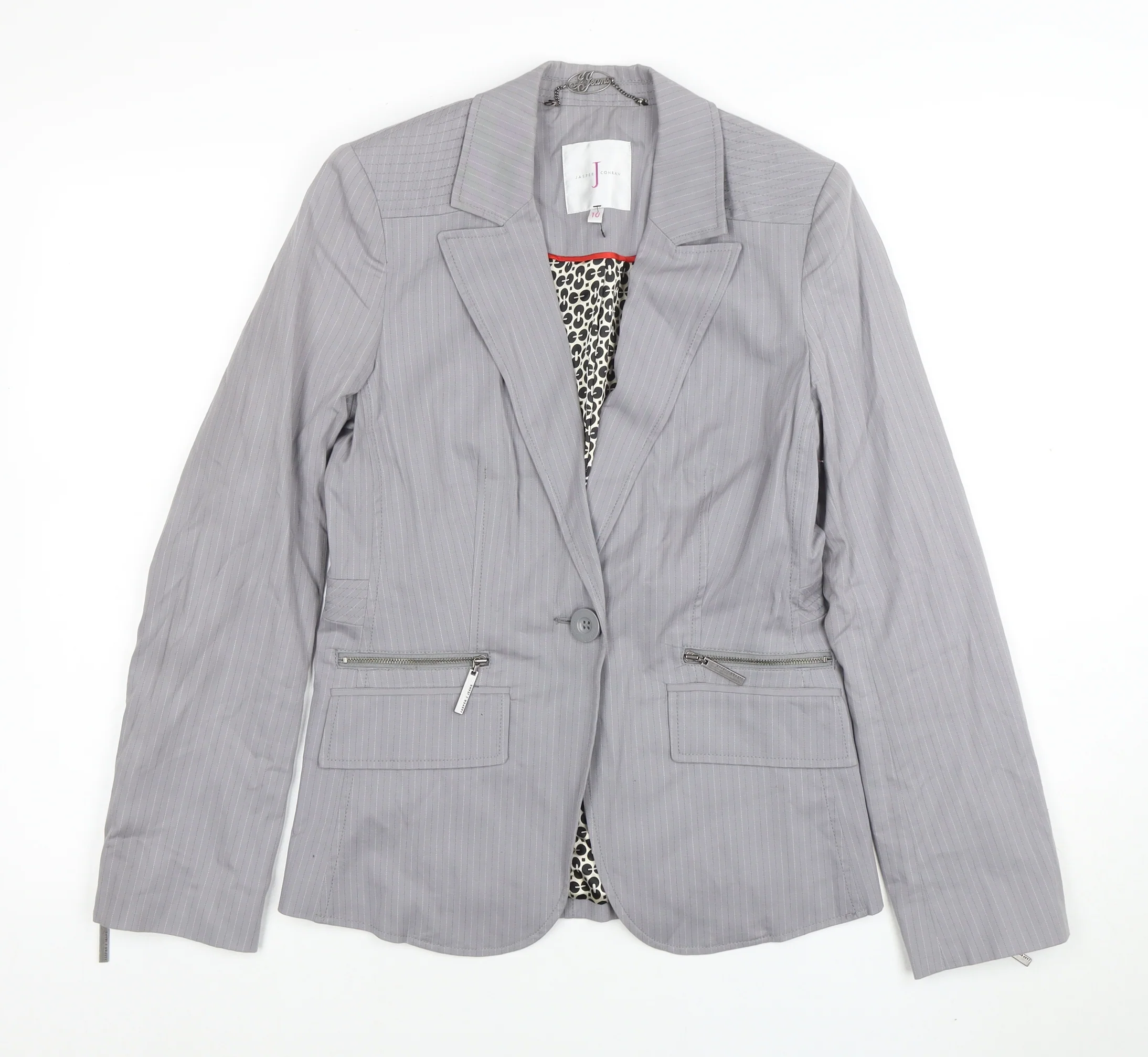 Jasper Conran Women Grey Pinstripe Tailored Blazer Size 10