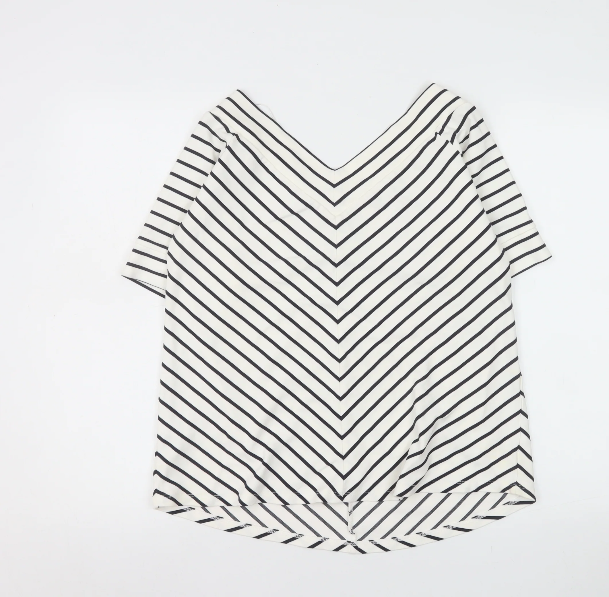 Jasper Conran Women's White Striped V-Neck Jersey T-Shirt Size 20 - Image 3