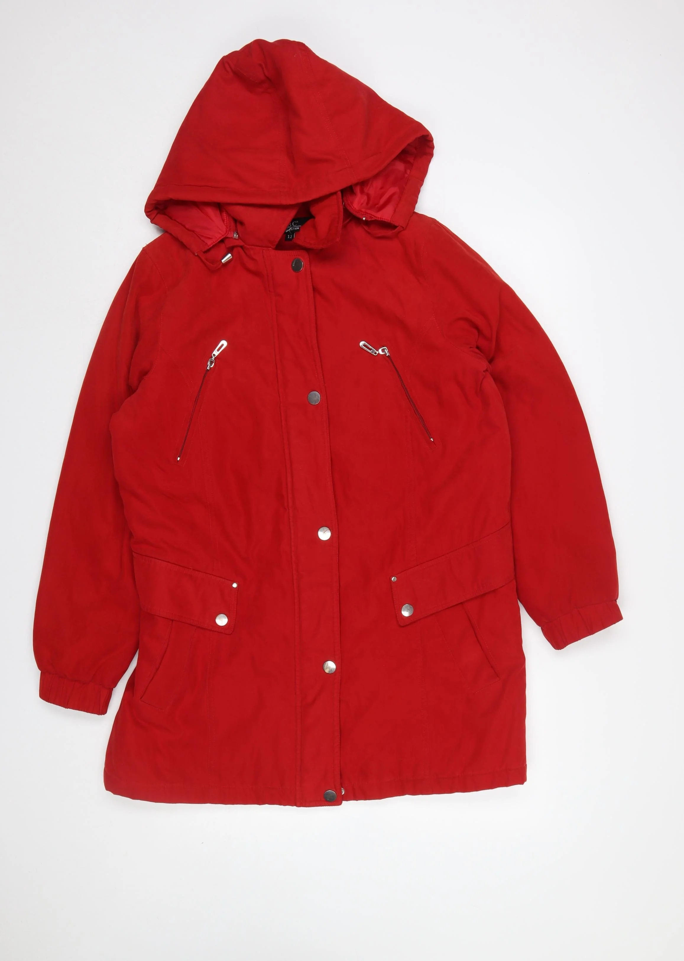 JBC Collection Women’s Red Hooded Parka Jacket Size 12 Long Sleeve