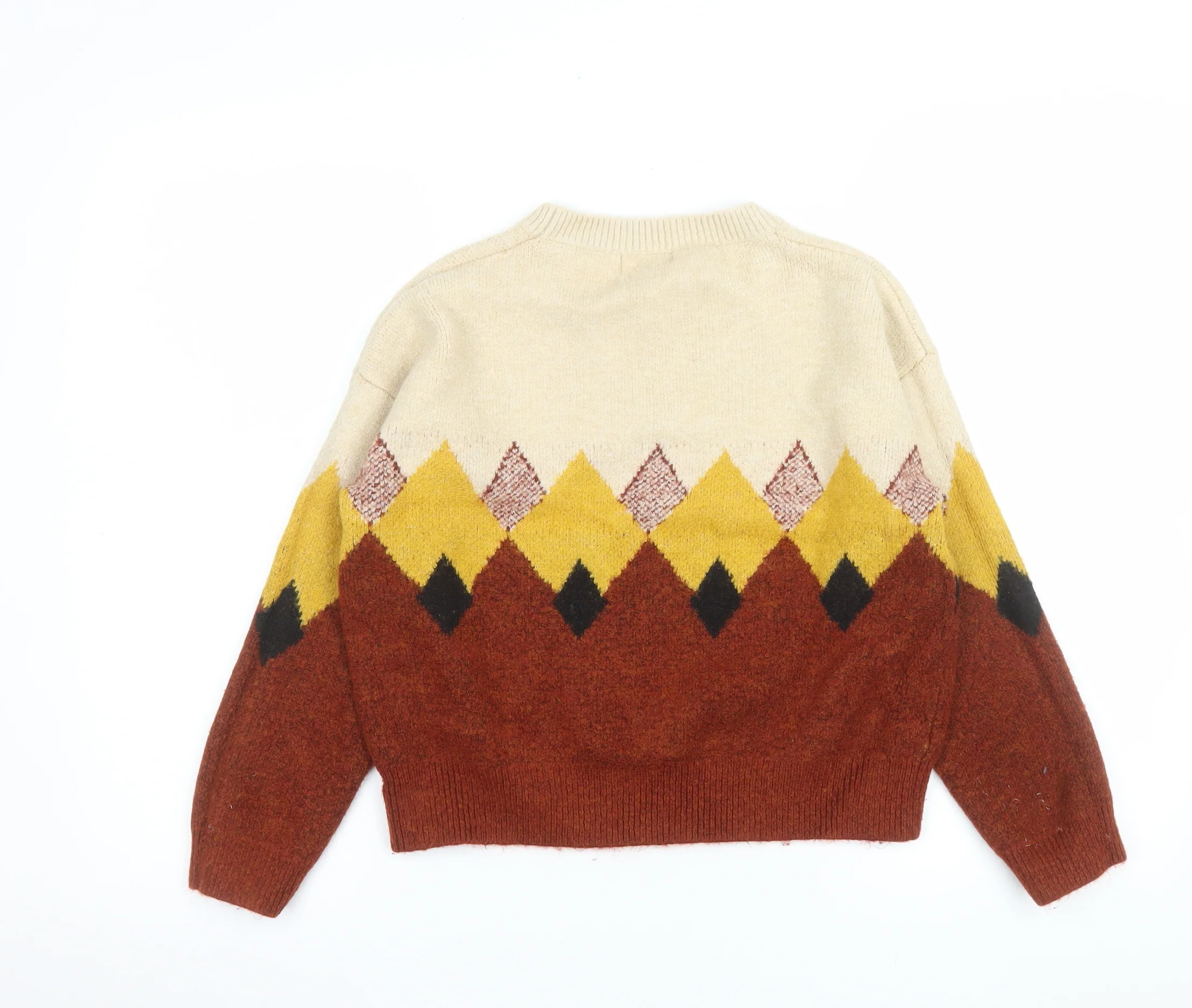 JCL Womens Multicoloured Argyle Knit Crew Neck Pullover Jumper M - Image 3