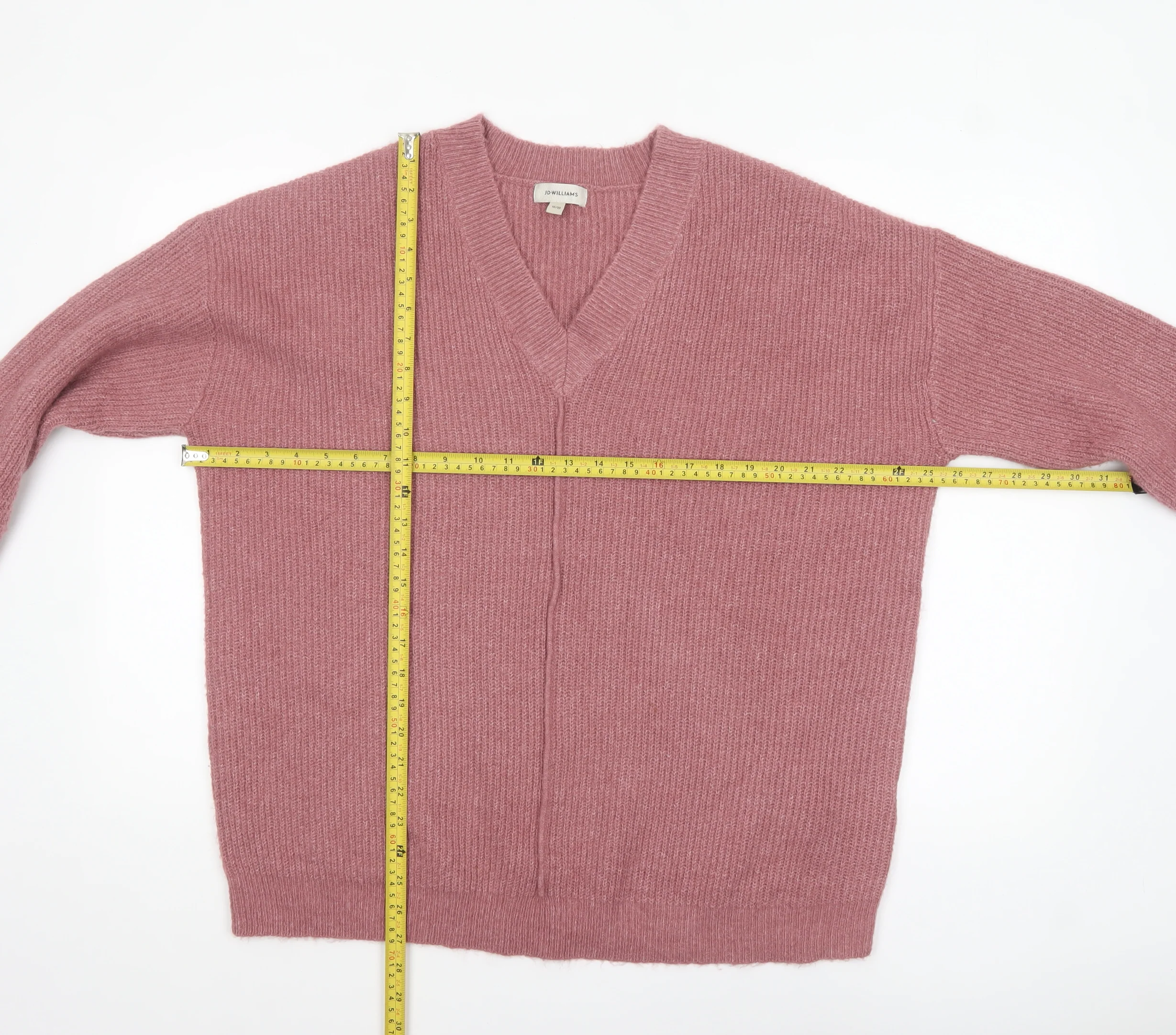 JD Williams Women’s Pink V-Neck Chunky Knit Jumper Size 16 - Image 2