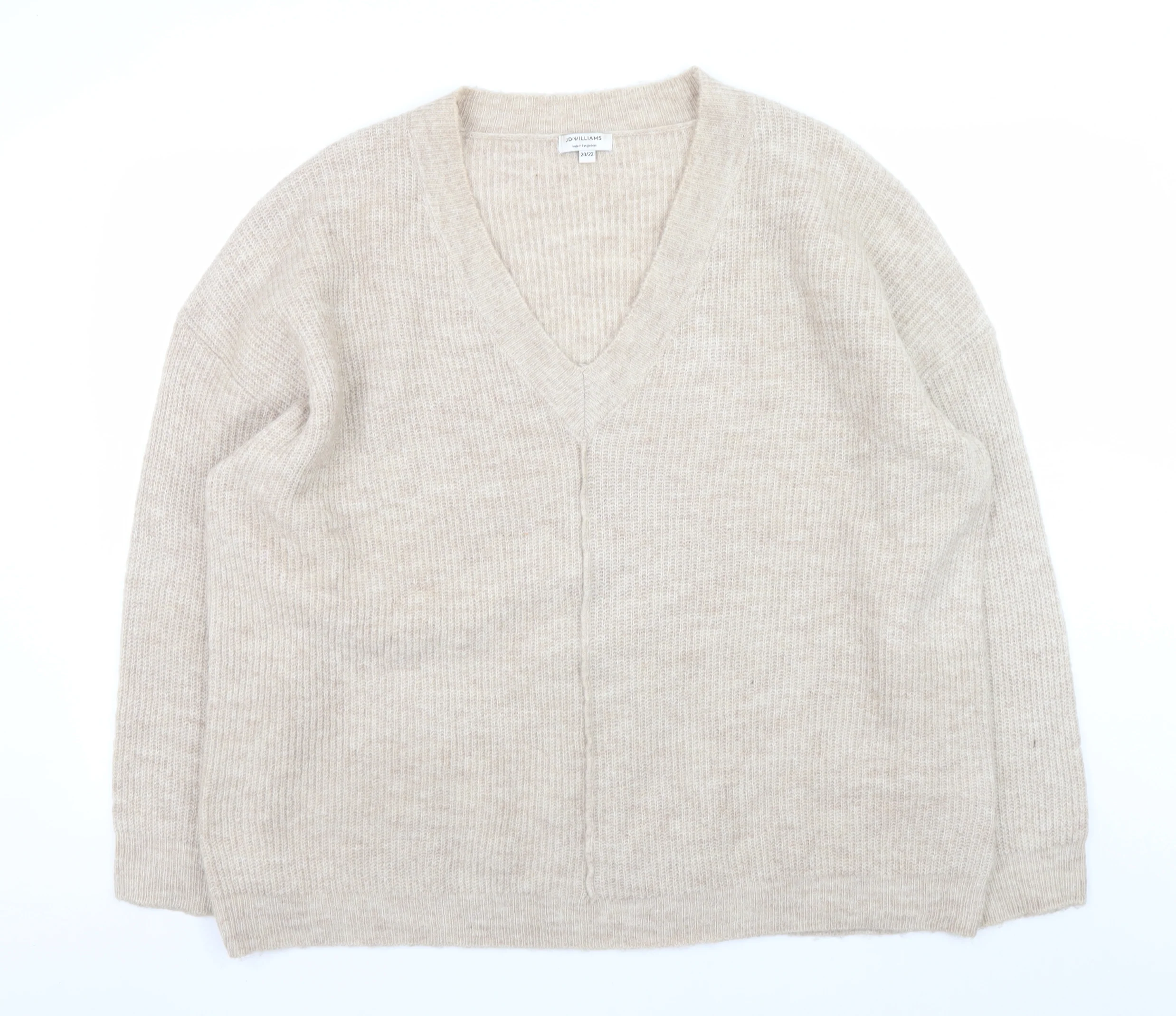 JD Williams Women's Beige V-Neck Relaxed Knit Jumper Size 20
