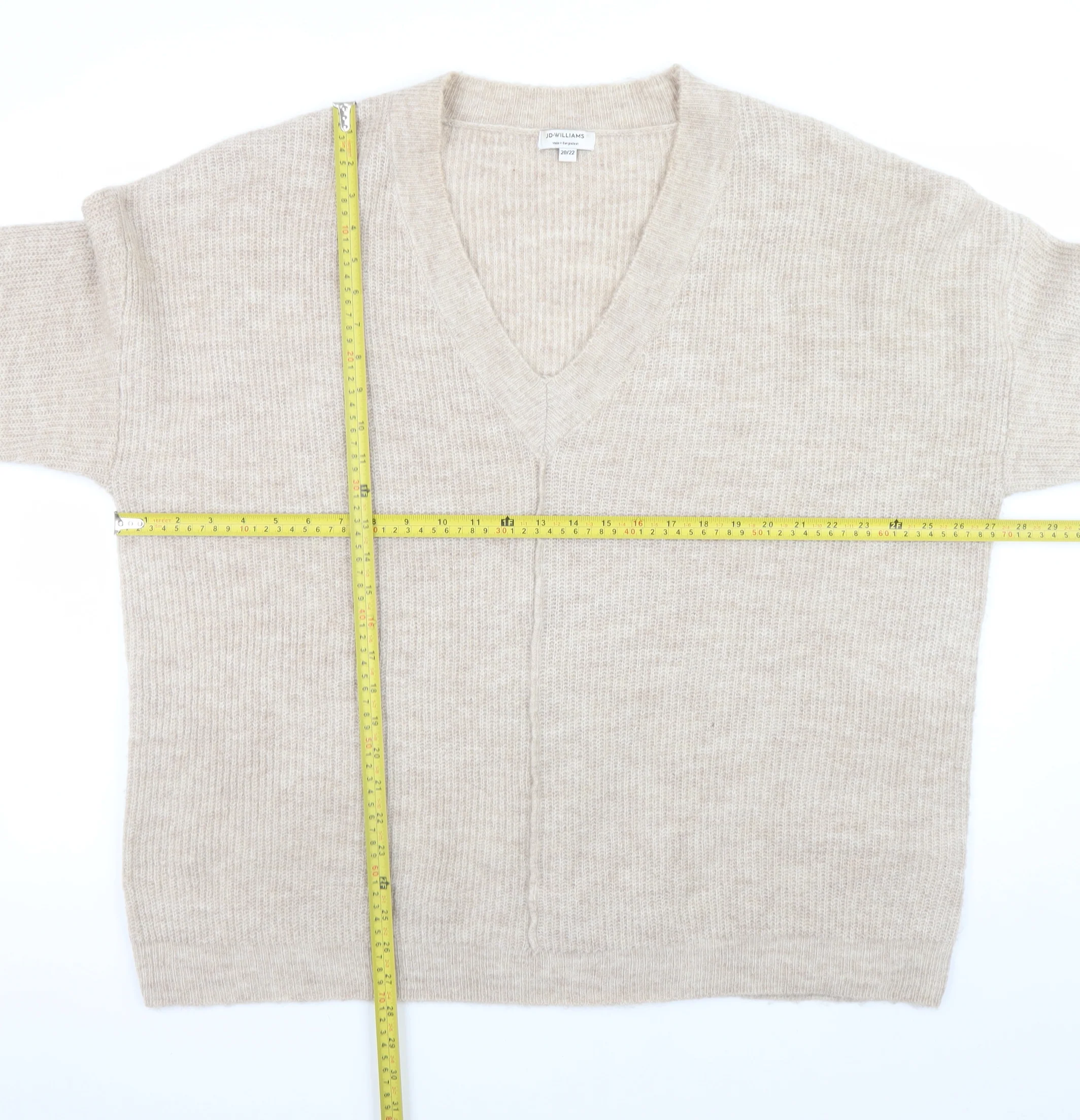 JD Williams Women's Beige V-Neck Relaxed Knit Jumper Size 20 - Image 2