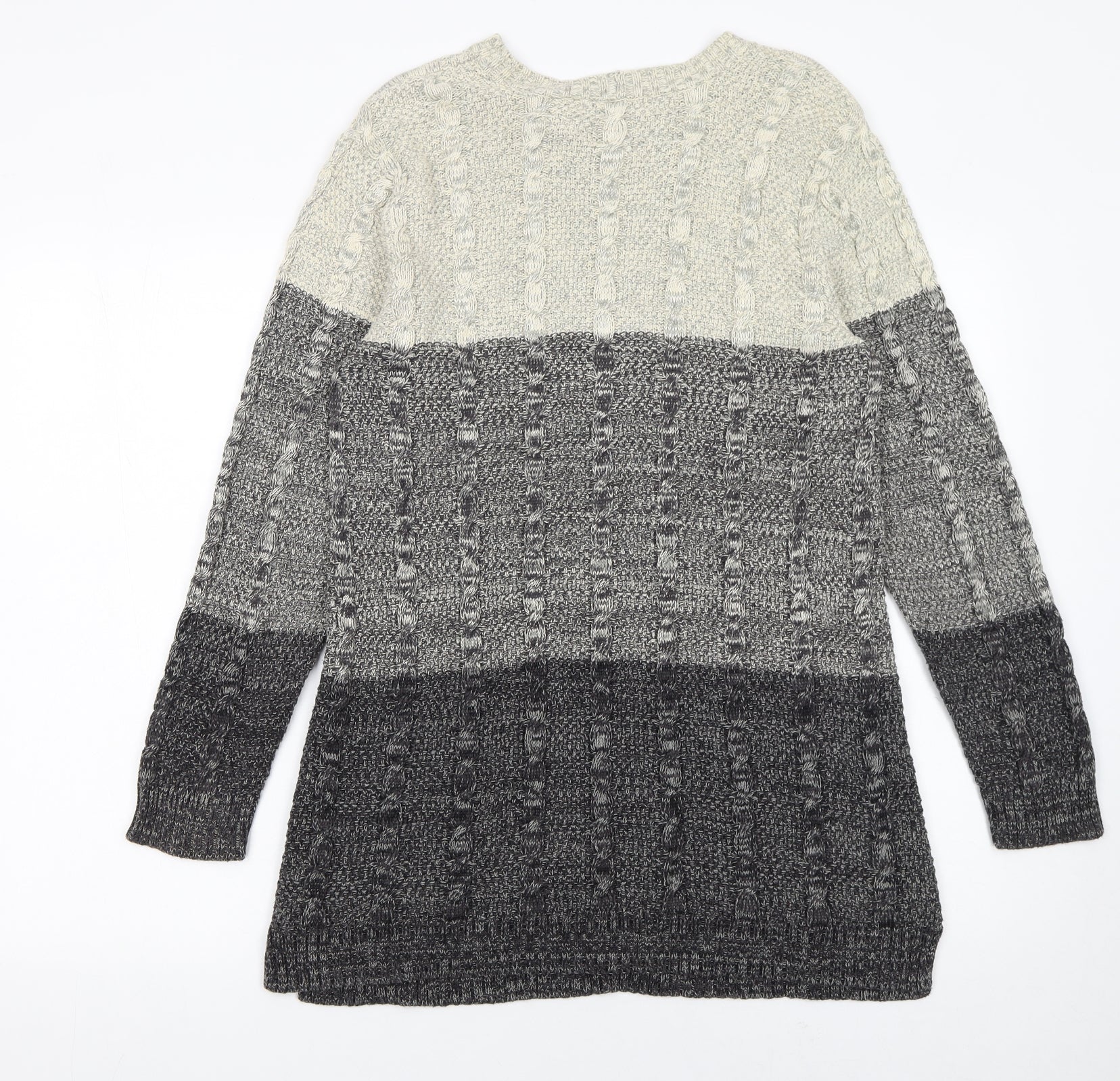 Jeanne Pierre Women's Grey Cable-Knit Long Sleeve Cotton Jumper Size L - Image 3