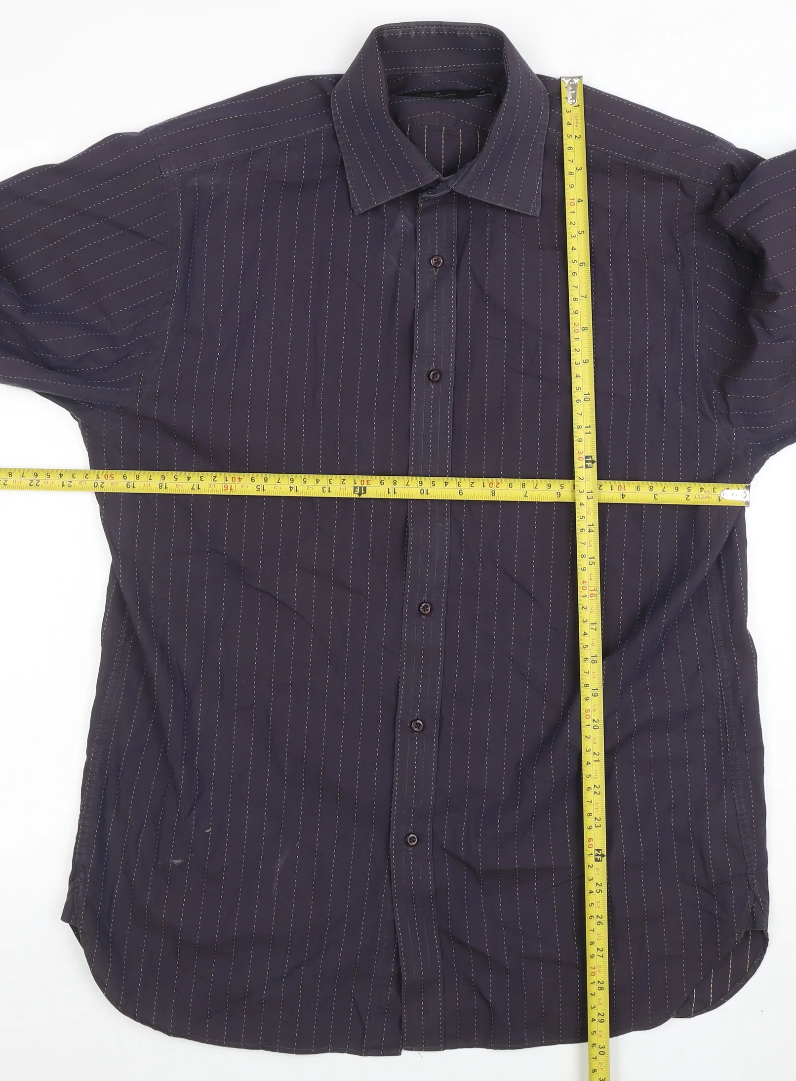 Jeff Banks Men’s Black Pinstripe Long Sleeve Cotton Dress Shirt M - Image 2