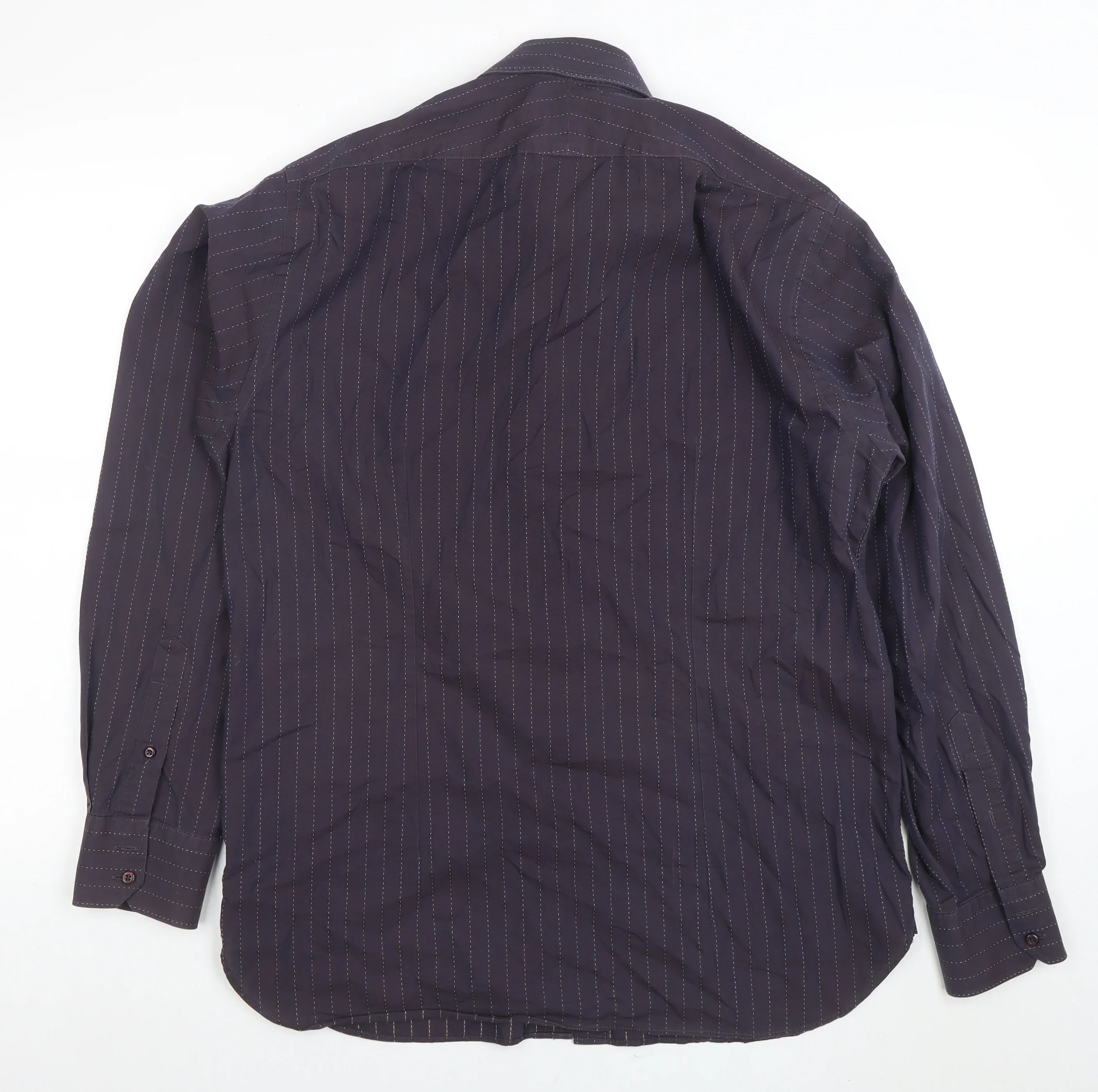 Jeff Banks Men’s Black Pinstripe Long Sleeve Cotton Dress Shirt M - Image 3