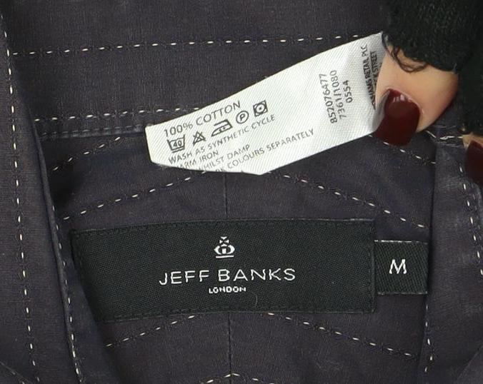 Jeff Banks Men’s Black Pinstripe Long Sleeve Cotton Dress Shirt M - Image 4