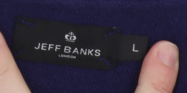 Jeff Banks Men’s Blue Acrylic V-Neck Jumper Size L - Image 4