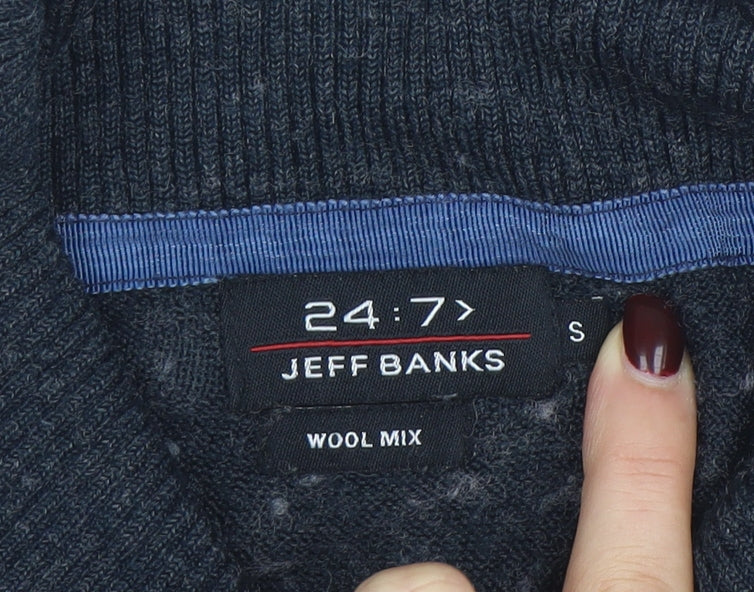 Jeff Banks Mens Grey Wool Mix Shawl Neck Jumper Small Classic Knit - Image 4