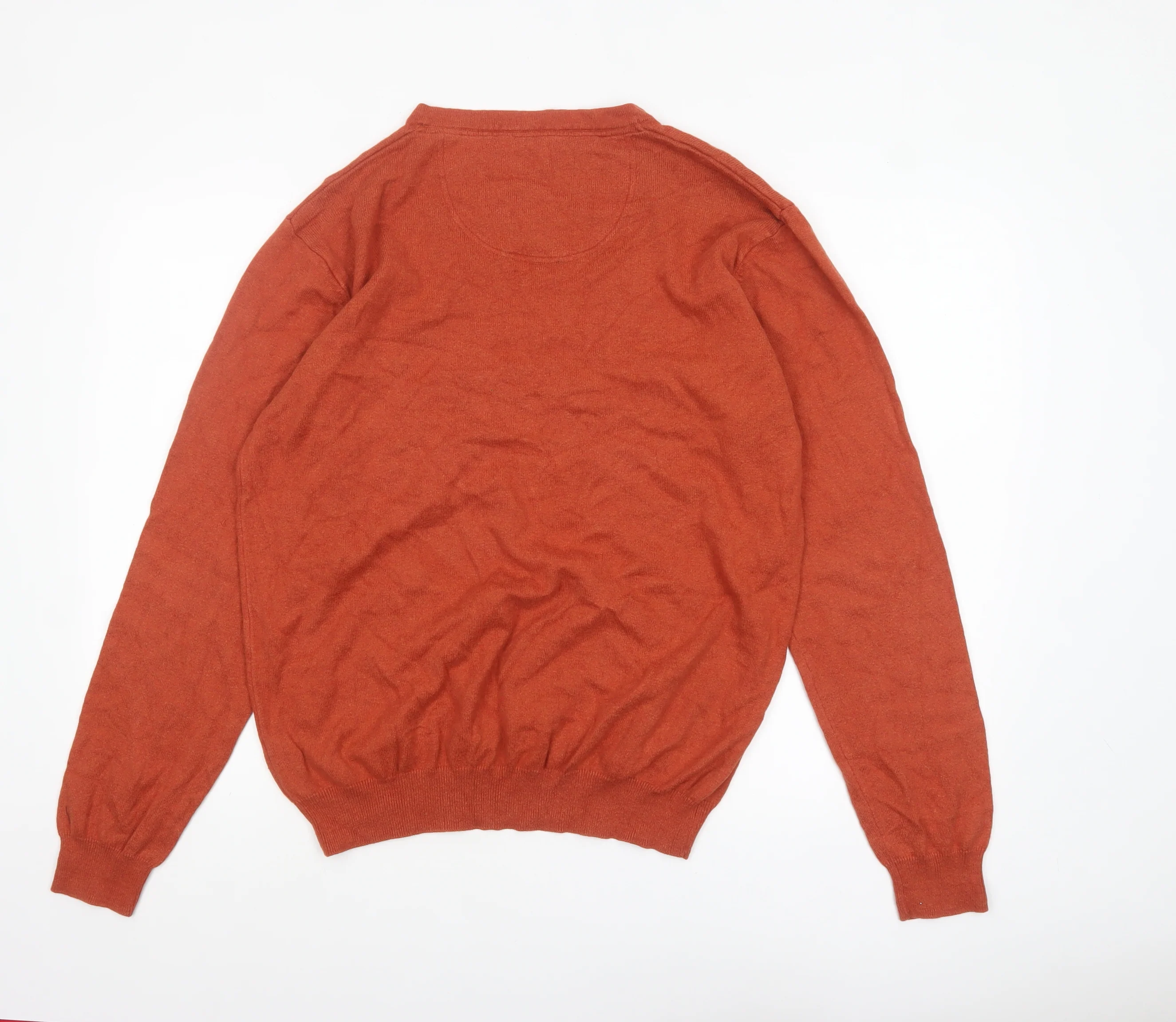 Jeff Banks Men's Orange Cotton Cashmere V-Neck Jumper L - Image 3