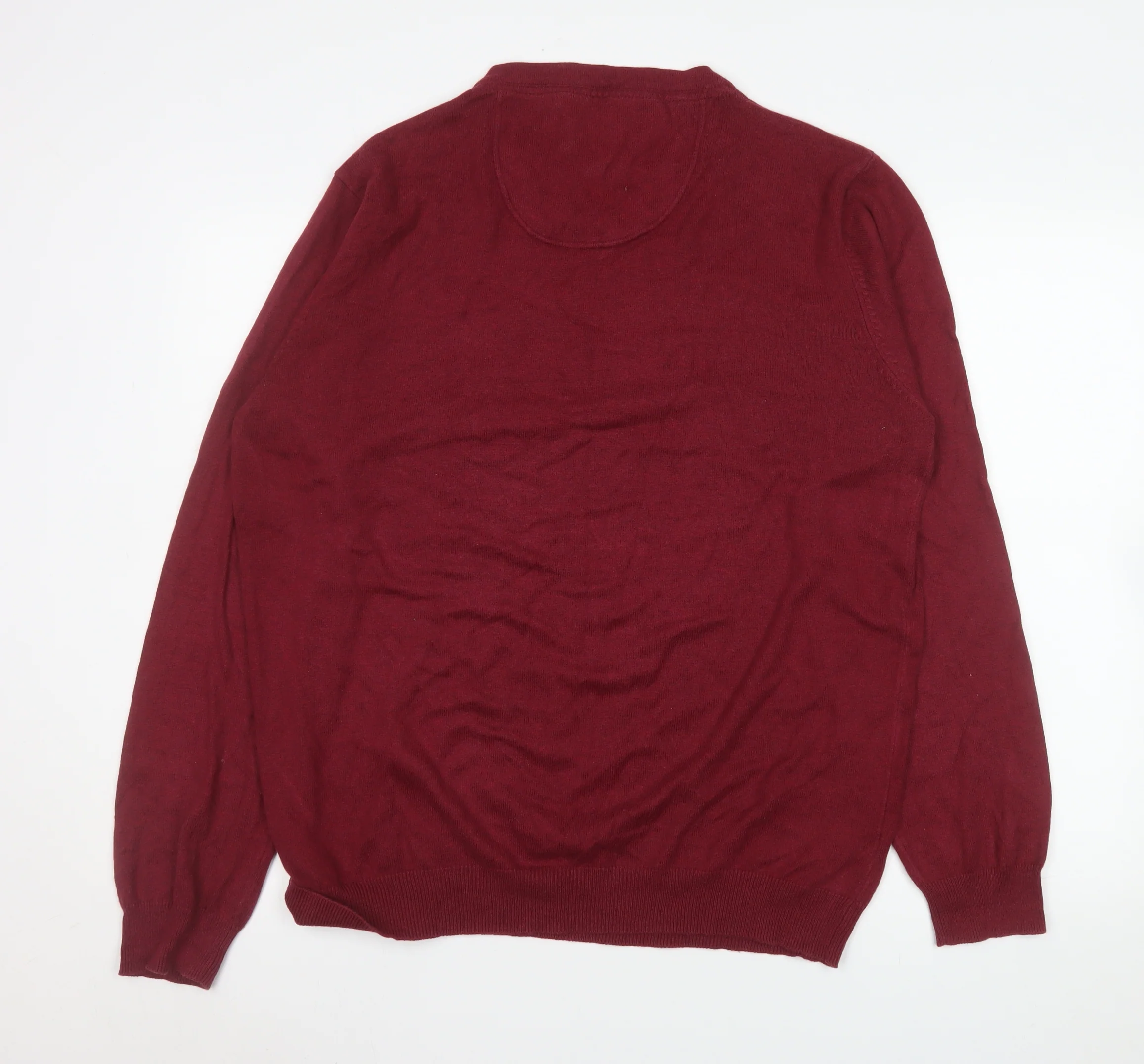 Jeff Banks Men's Red V-Neck Cotton Cashmere Pullover Sweater Size L - Image 3