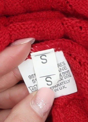 Jenny Loyd Women's Red Cowl Neck Chunky Knit Jumper Size S - Image 5