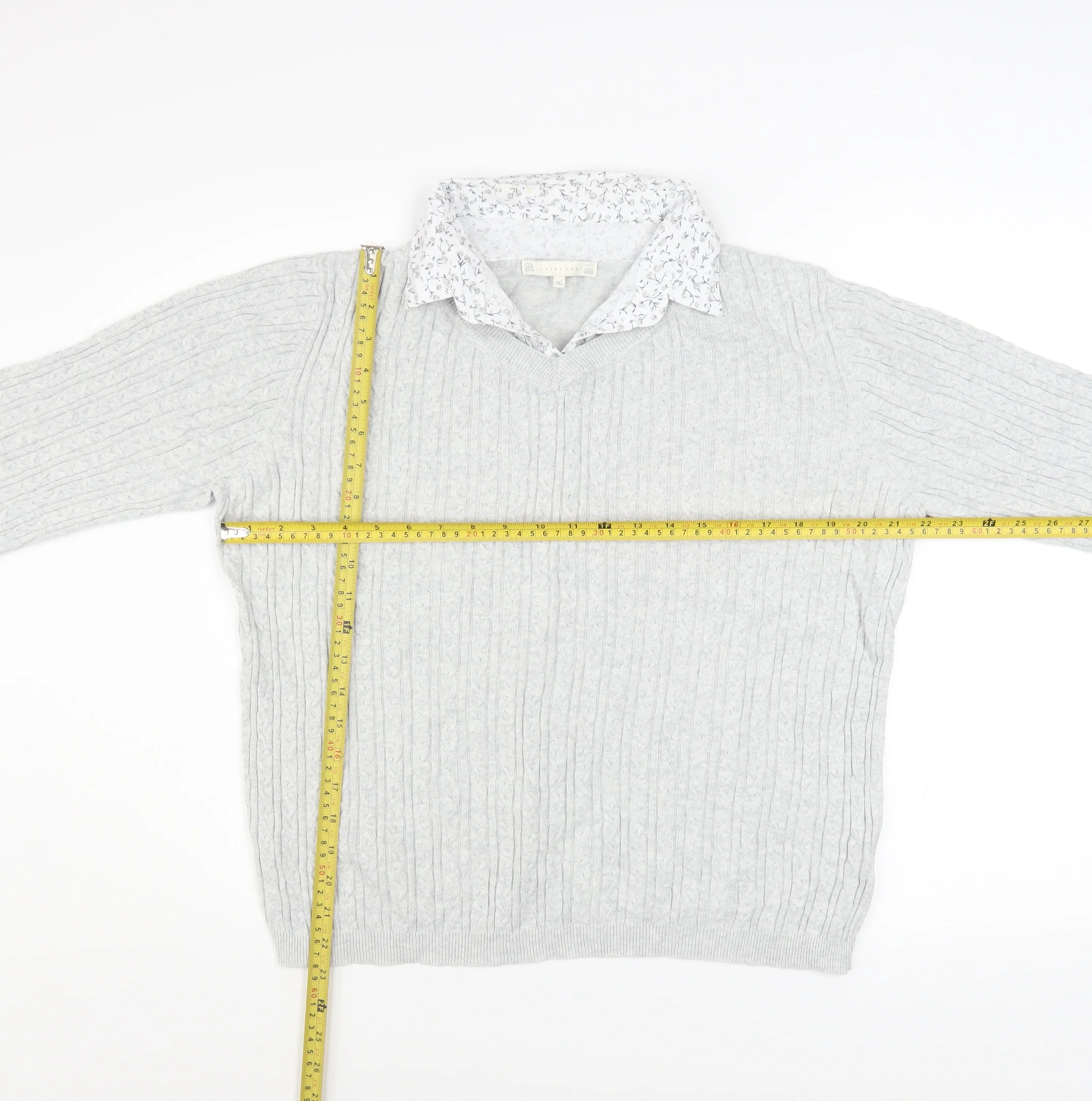 Jessica Graaf Womens Grey Size 16 V-Neck Cable Knit Cotton Jumper - Image 2