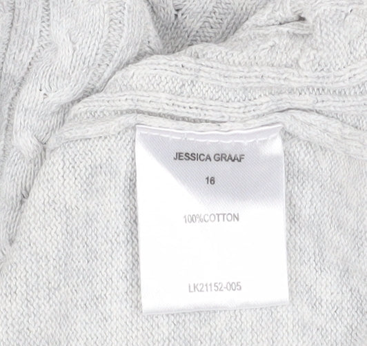 Jessica Graaf Womens Grey Size 16 V-Neck Cable Knit Cotton Jumper - Image 5