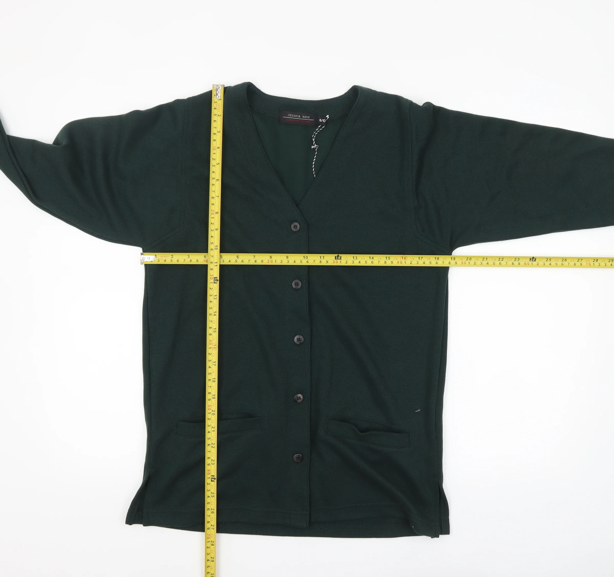 Jessica Reid Women's Green Knit Coatigan Size 8 Classic Mid-Length - Image 2