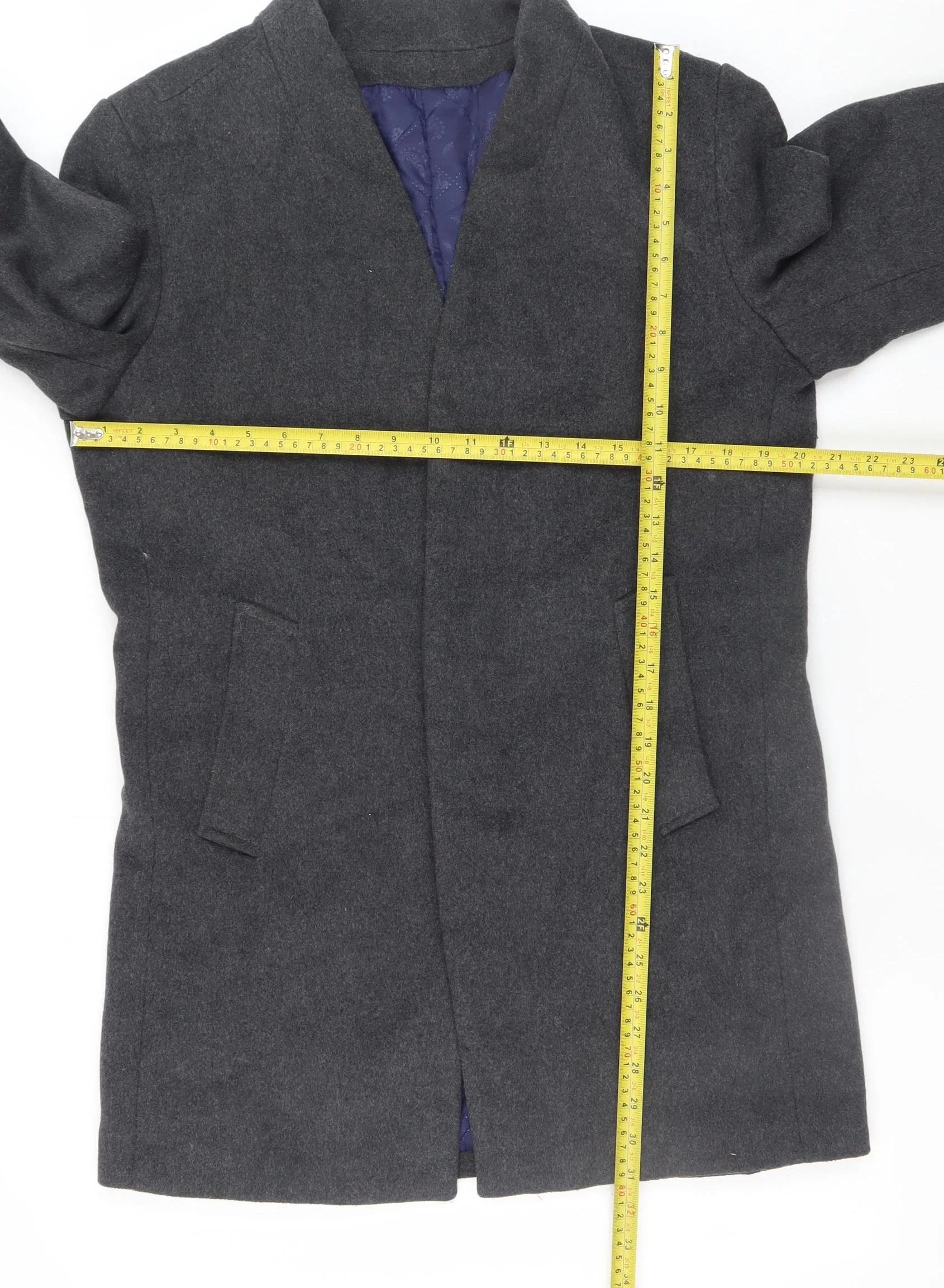 JIANYI Men's Grey Wool Blend Mid-Length Overcoat M - Image 2