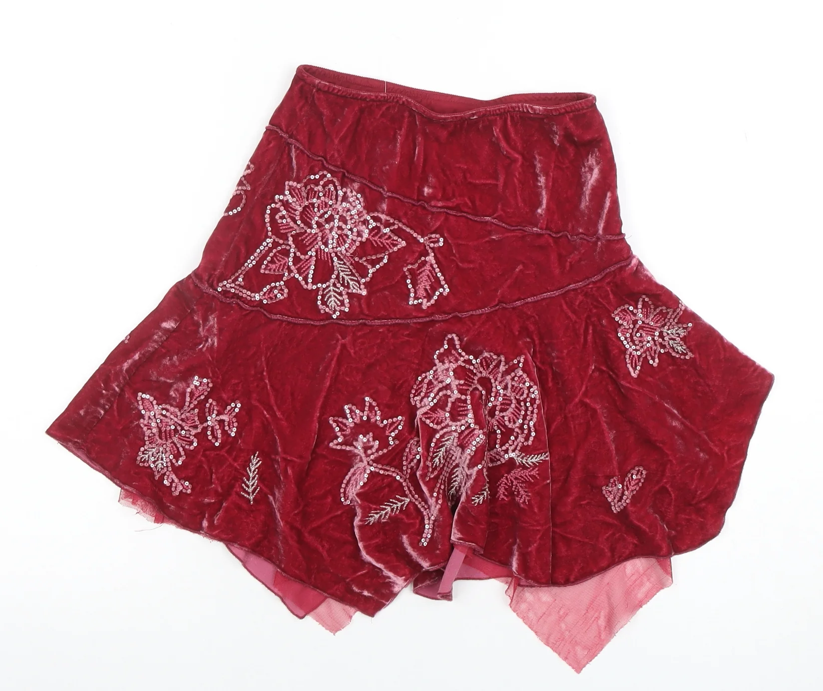 Jigsaw Junior Girls Red Velvet Beaded Flared Skirt 6-7 Years - Image 3