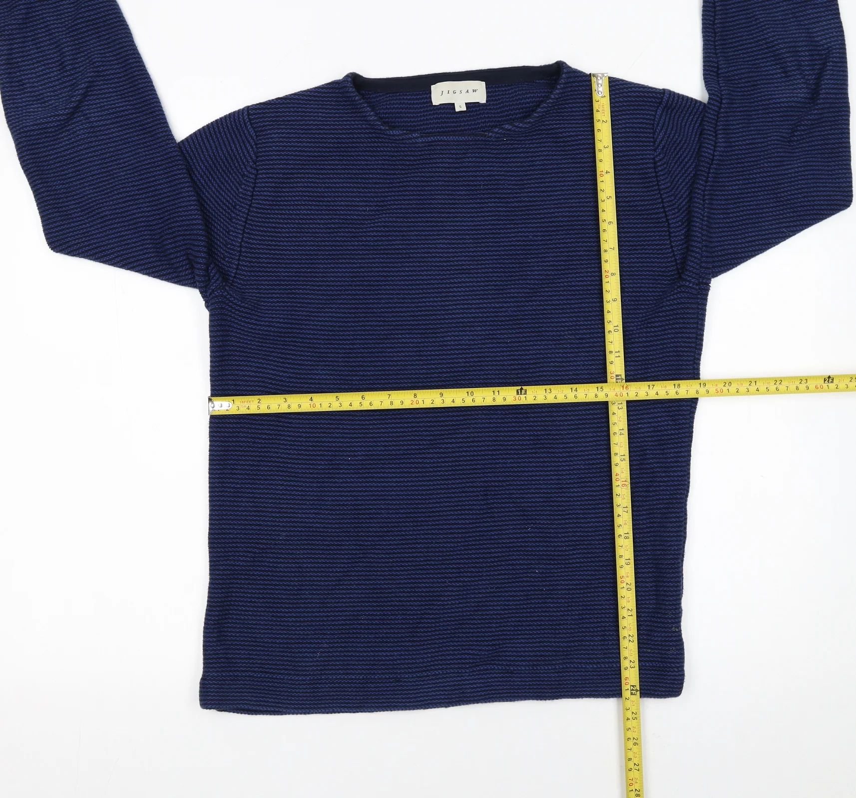Jigsaw Men's Blue Striped Cotton Crew Neck Jumper Size S - Image 2