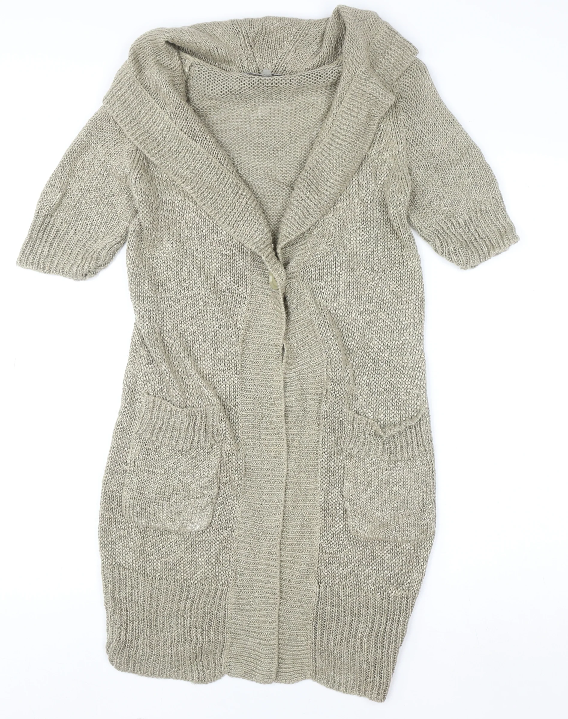Jigsaw Women Beige XS Open-Knit Linen Cardigan with Pockets