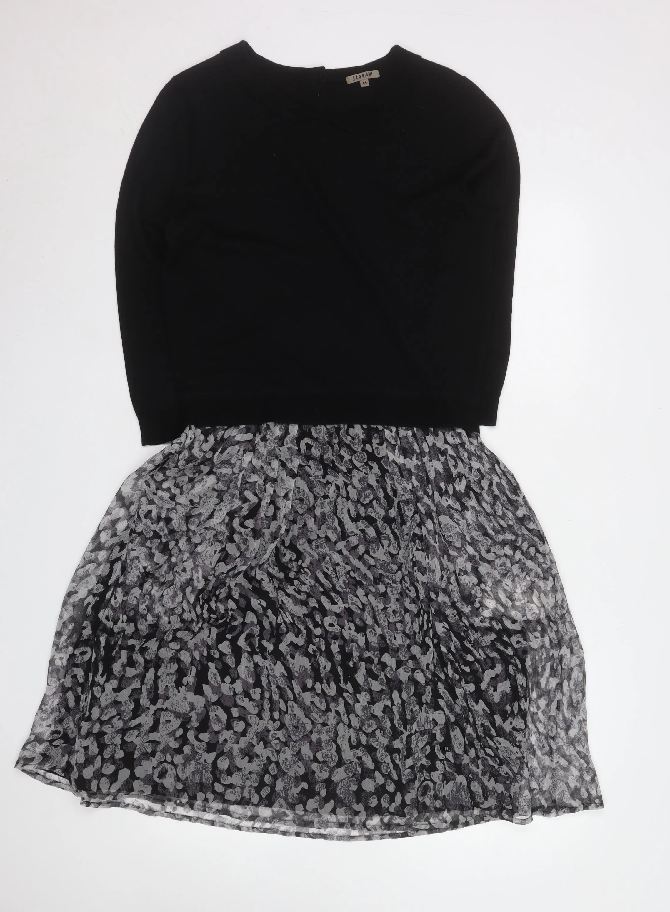 Jigsaw Women’s Black Knee Length Fit & Flare Wool Silk Dress M