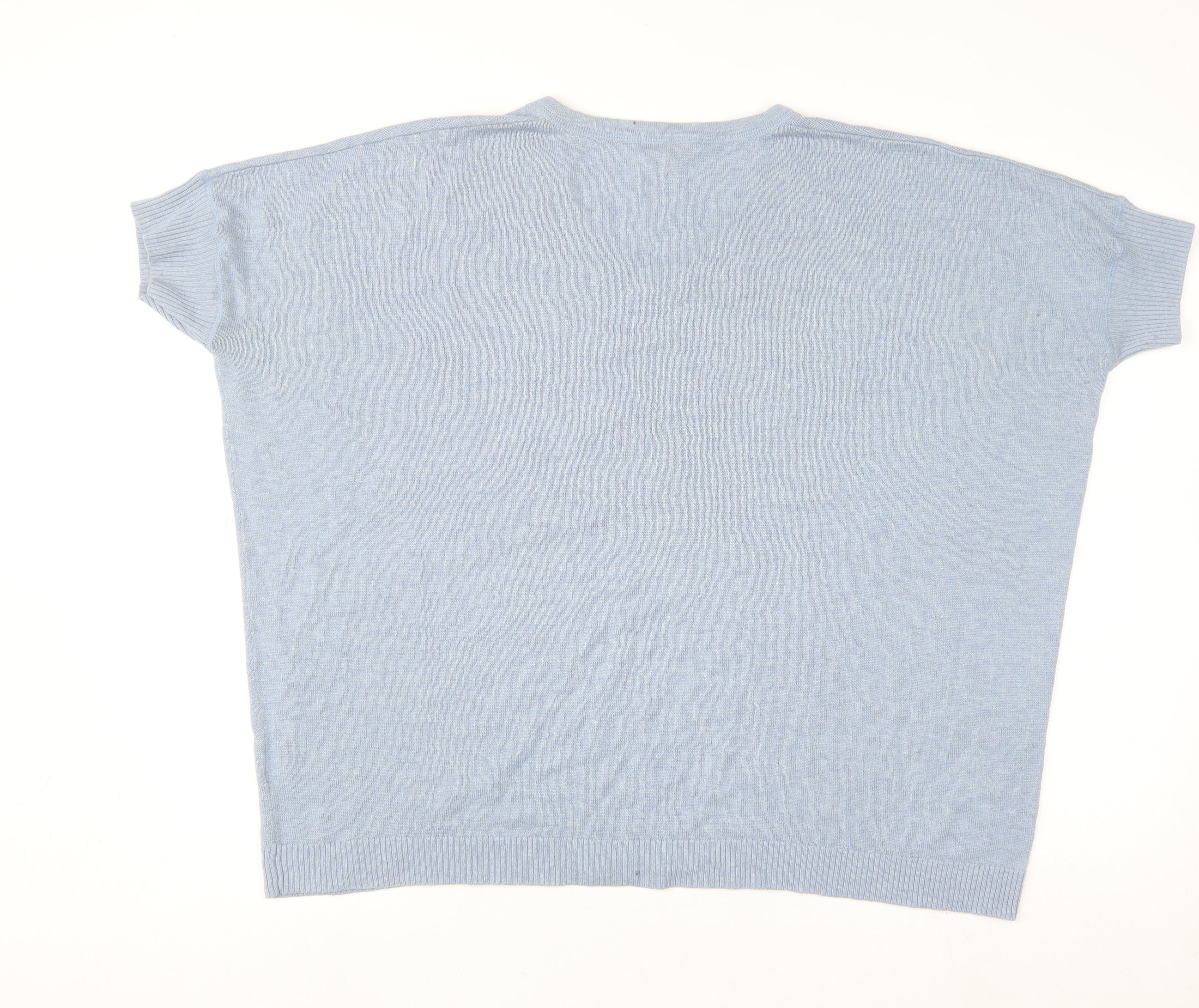 Jigsaw Women's Blue Knit V-Neck Short Sleeve Wool Blend Top M - Image 3
