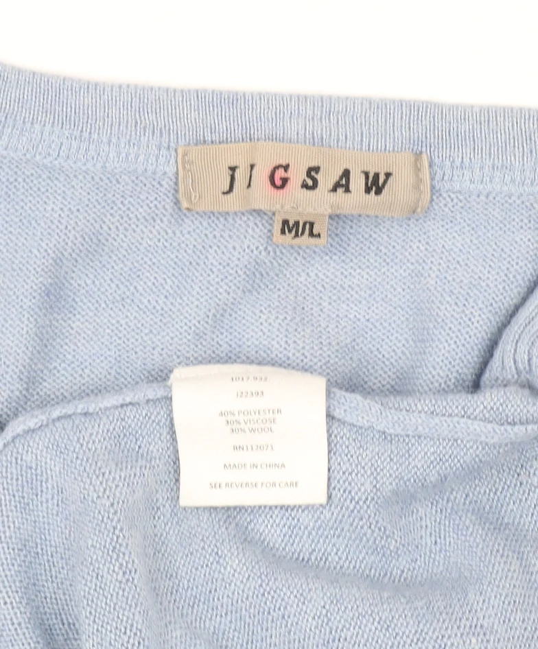 Jigsaw Women's Blue Knit V-Neck Short Sleeve Wool Blend Top M - Image 4