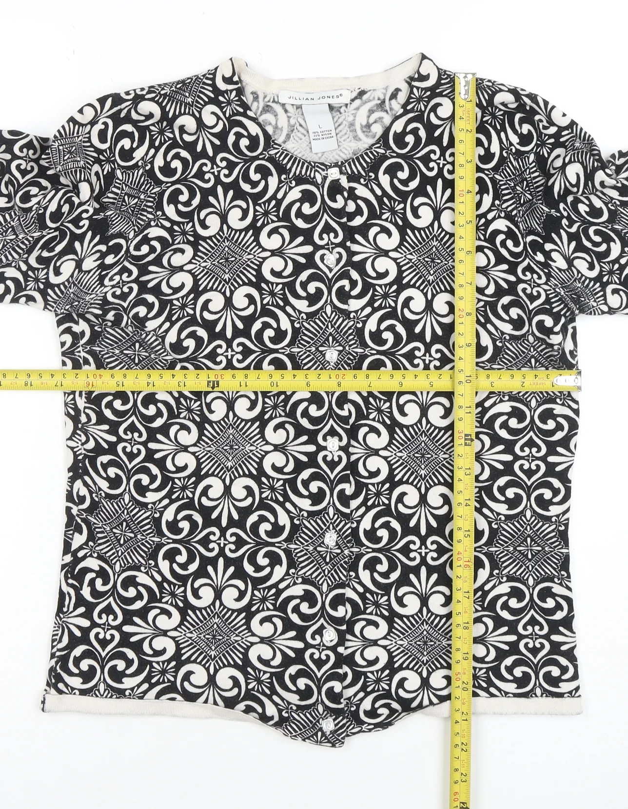 Jillian Jones Women’s Black & White Cardigan L Cotton Blend Patterned - Image 2