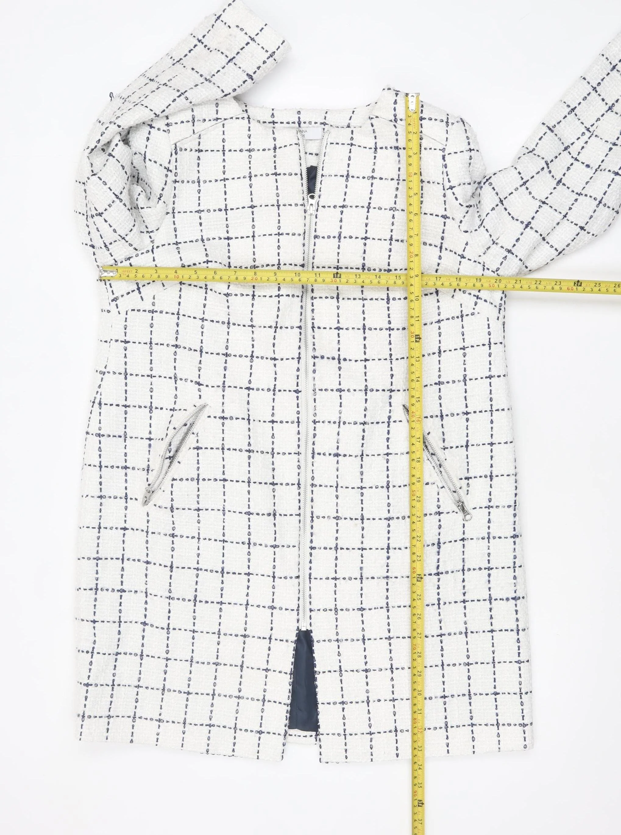 Joanna Hope Women's White Check Mid-Length Zip Coat UK 14 - Image 2