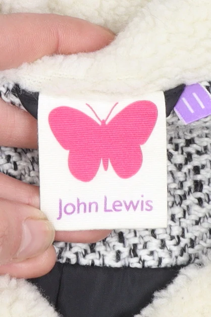 John Lewis Girls Grey Tweed Mid-Length Coat Age 11 Fur Collar Buttoned - Image 4