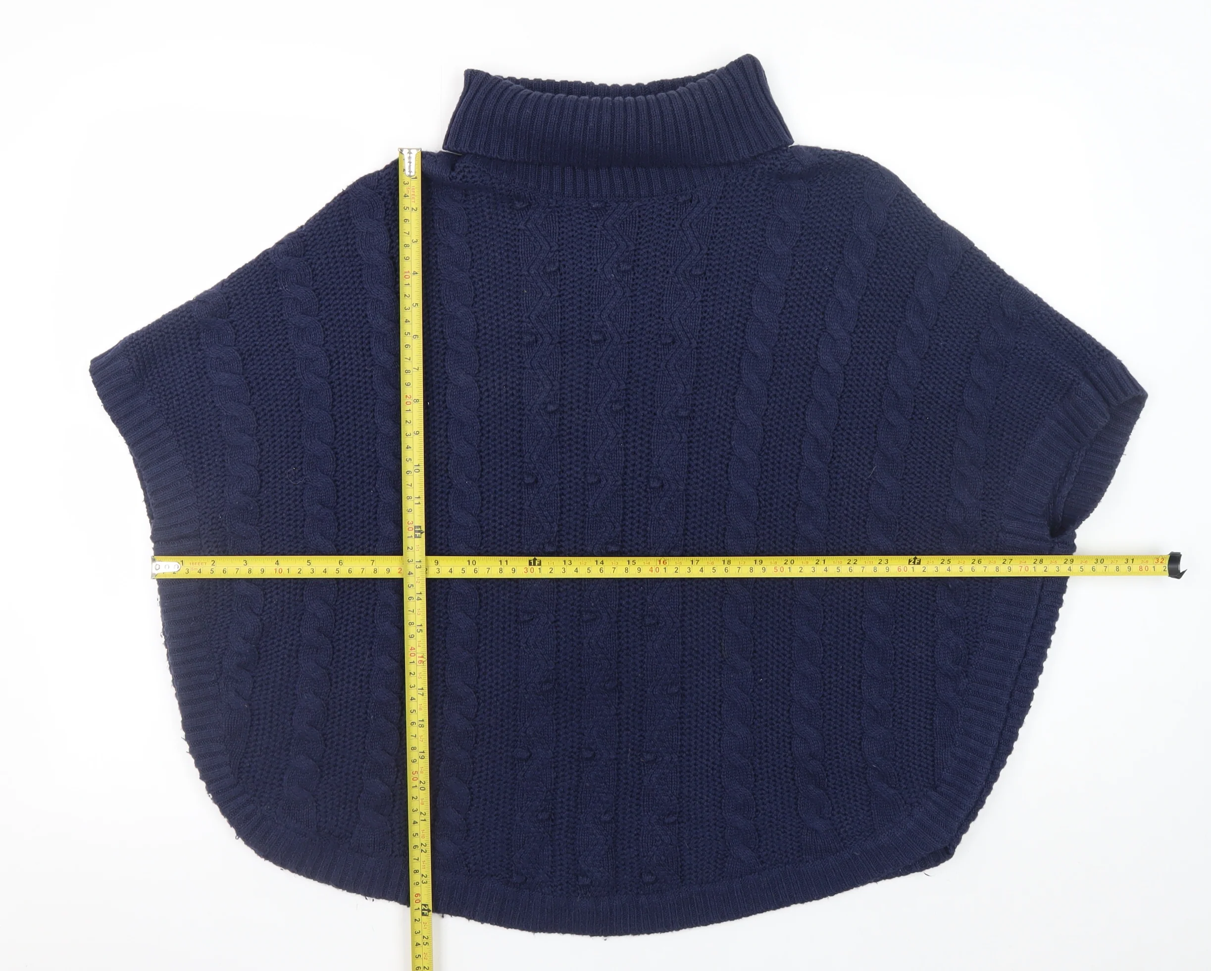 John Lewis Girls Navy Cable Knit Cape 13-14 Years Acrylic Blend - Image 2