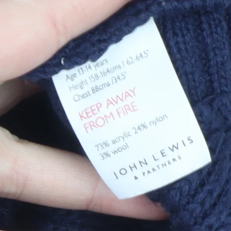 John Lewis Girls Navy Cable Knit Cape 13-14 Years Acrylic Blend - Image 4