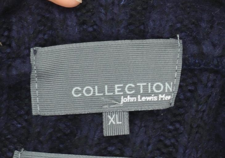 John Lewis Men Blue XL Henley High Neck Ribbed Jumper - Image 4