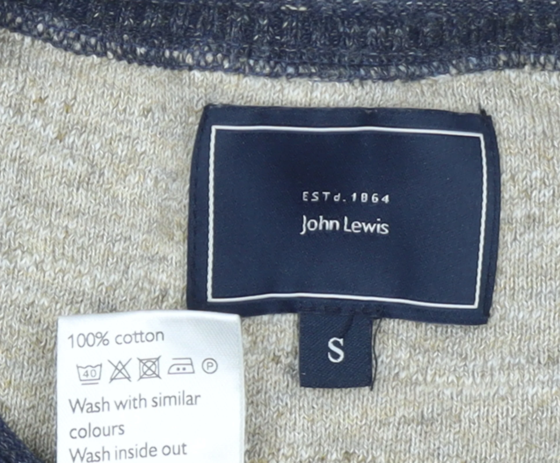 John Lewis Men's Blue Striped Cotton Crew Neck Jumper Size S - Image 4