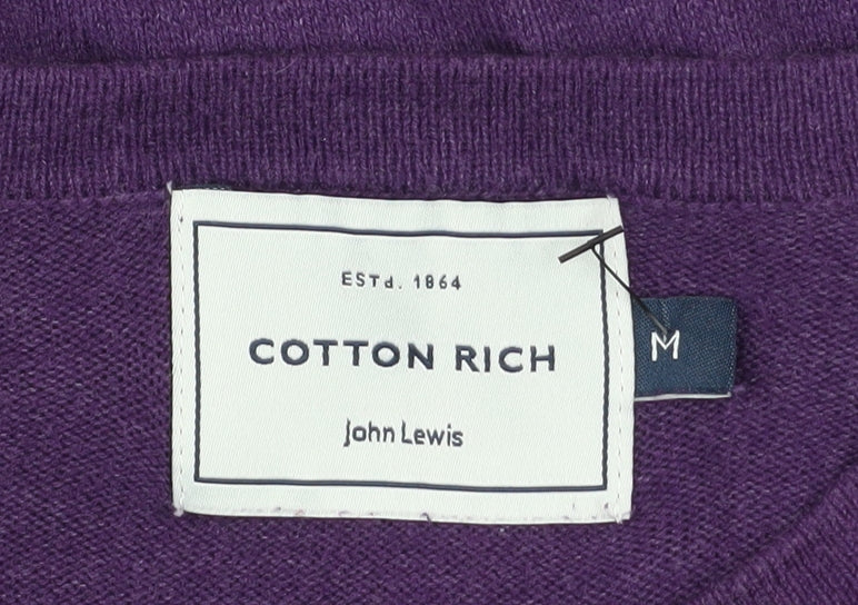 John Lewis Men's Purple Cotton Acrylic V-Neck Jumper M - Image 4