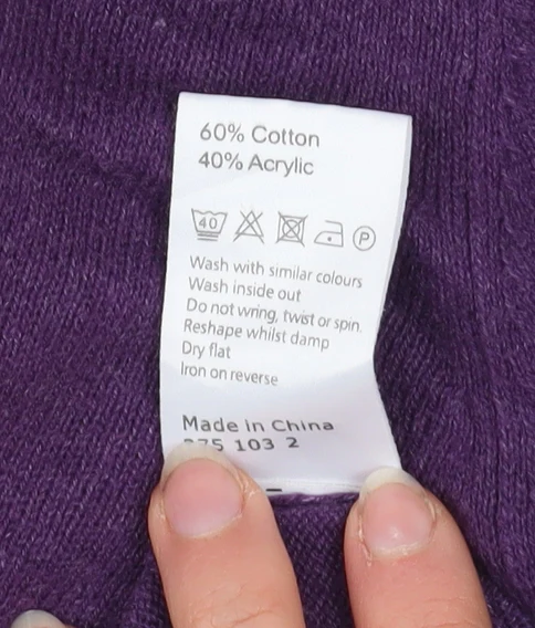 John Lewis Men's Purple Cotton Acrylic V-Neck Jumper M - Image 5