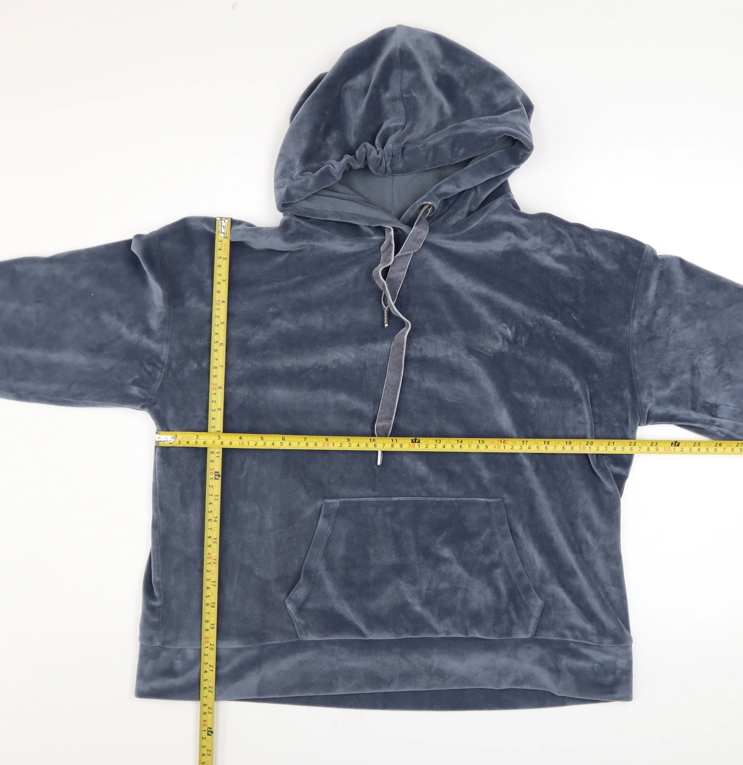 John Lewis Women Blue Velour Pullover Hoodie Size 16 - Image 2