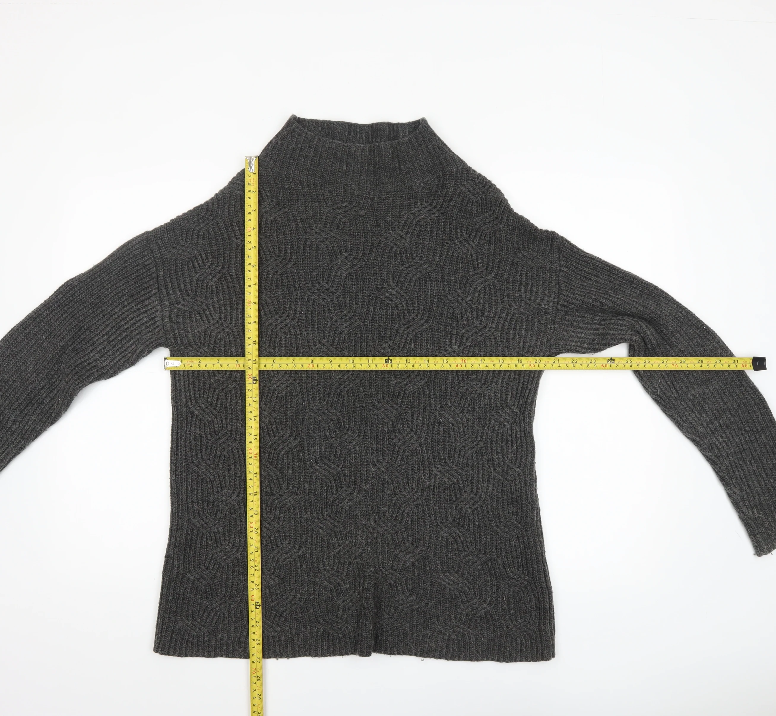 John Lewis Women Grey Wool Alpaca High Neck Cable Knit Jumper Size 10 - Image 2