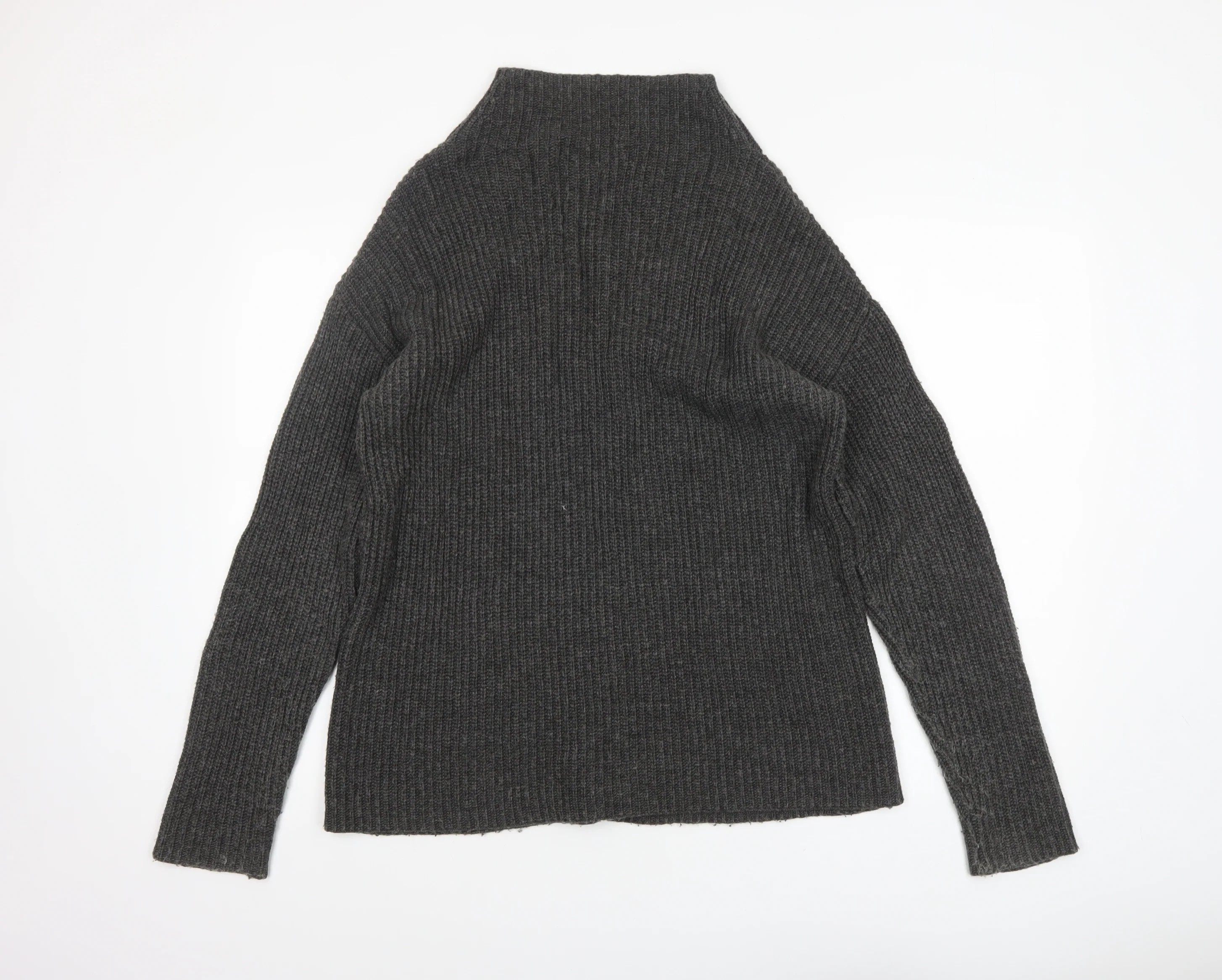 John Lewis Women Grey Wool Alpaca High Neck Cable Knit Jumper Size 10 - Image 3