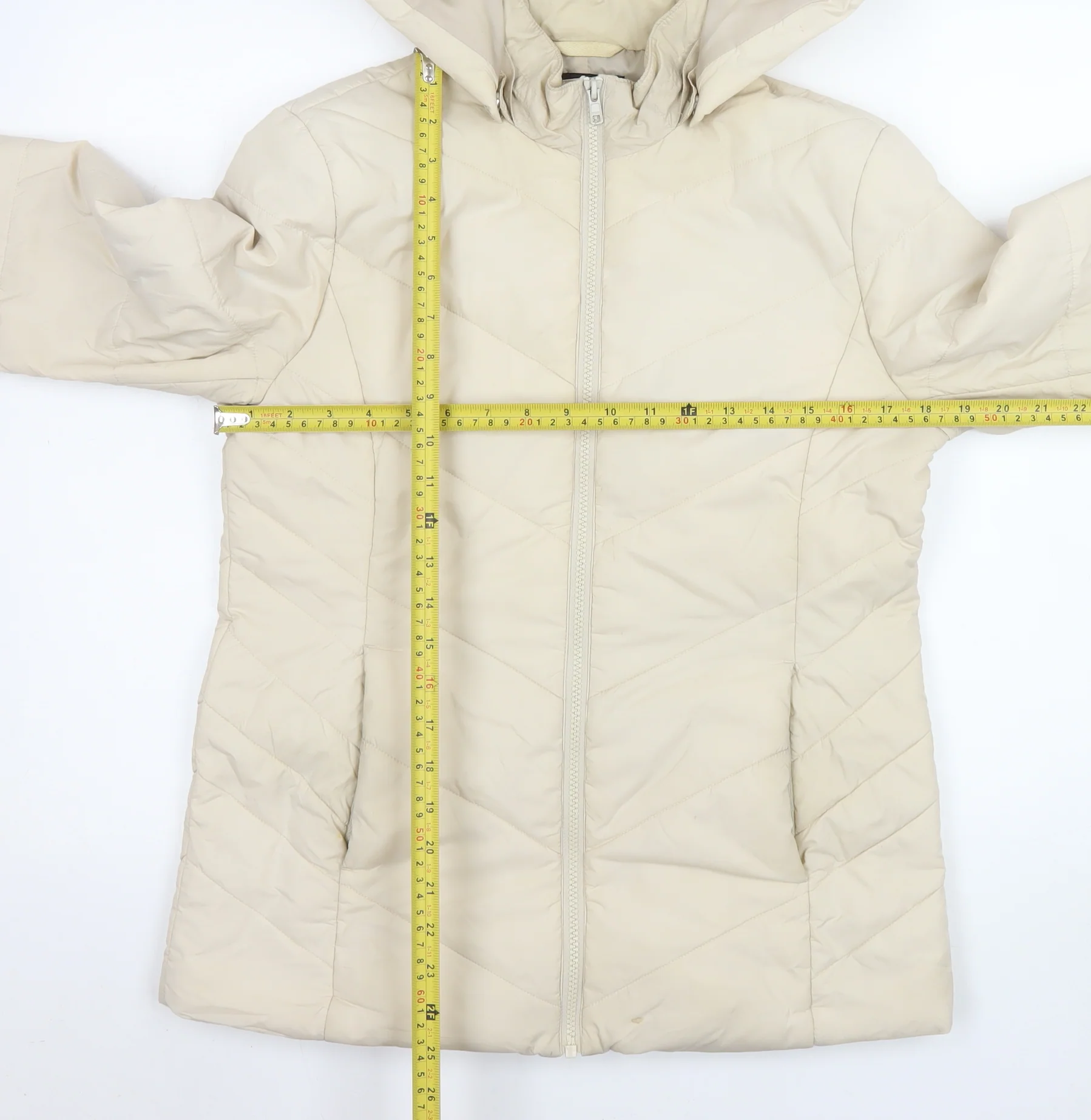 John Lewis Women’s Beige Hooded Puffer Jacket Size 8 - Image 2