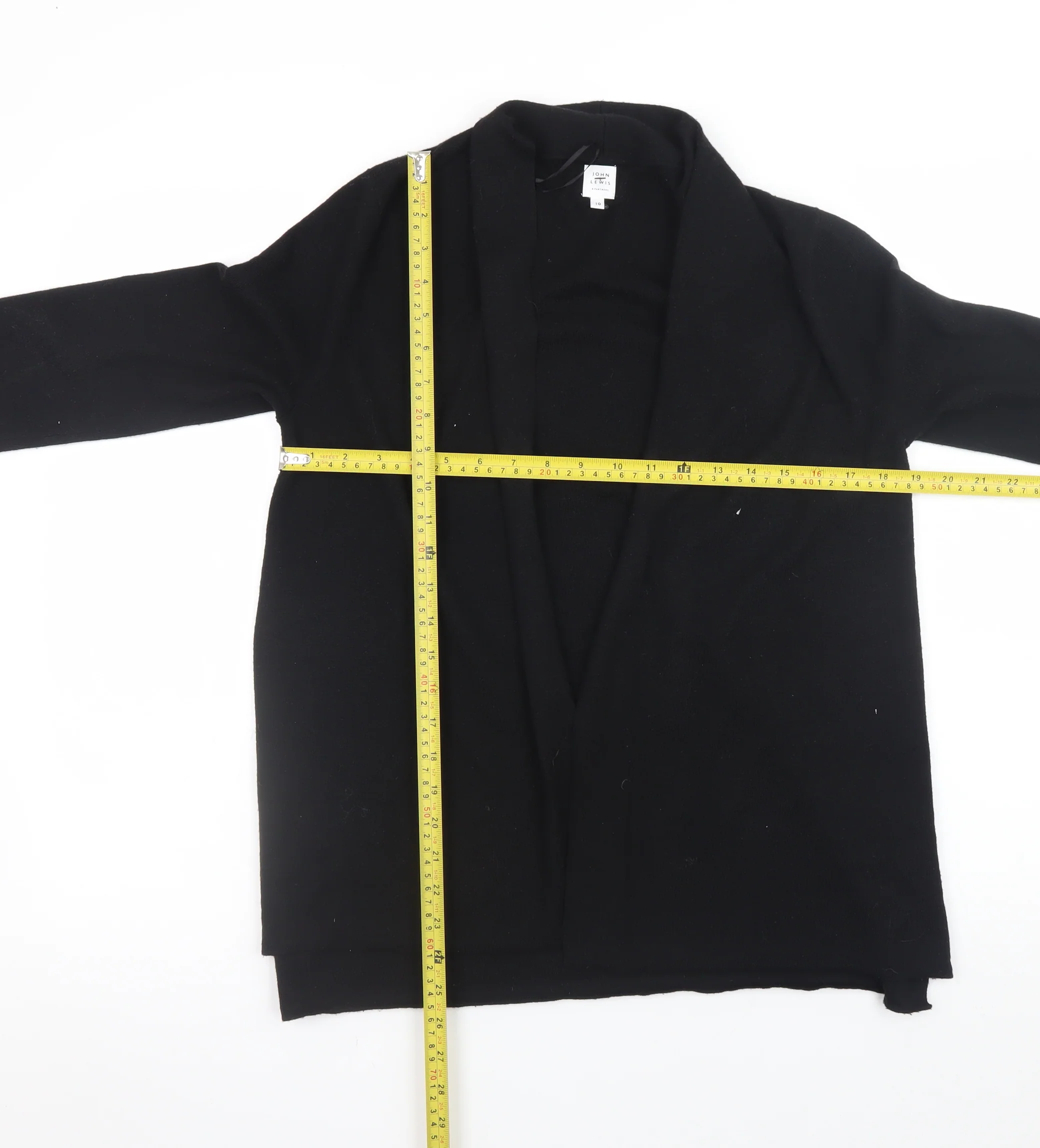 John Lewis Womens Black Size 10 Open Knit Long Sleeve Cardigan - Image 2