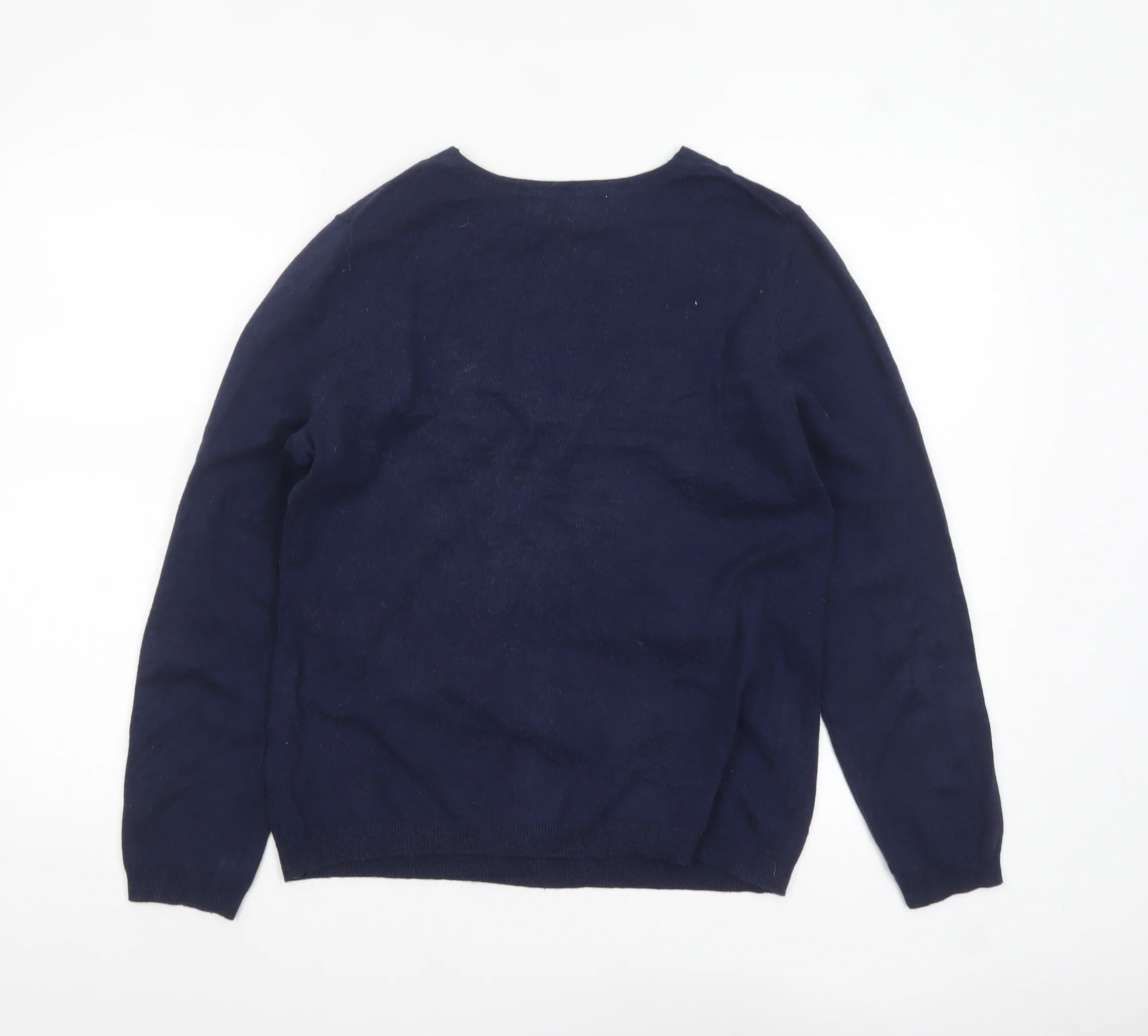 John Lewis Women's Blue Cotton Blend V-Neck Jumper Size 12 - Image 3