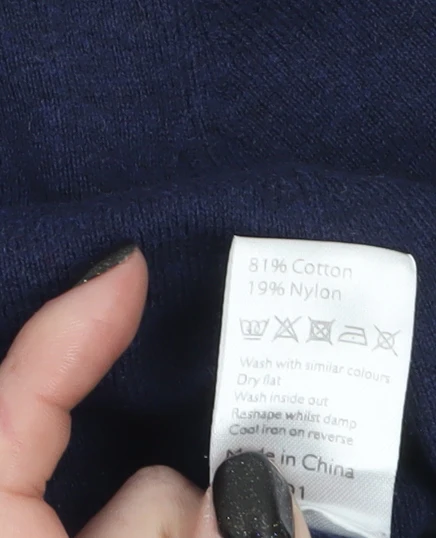 John Lewis Women's Blue Cotton Blend V-Neck Jumper Size 12 - Image 4