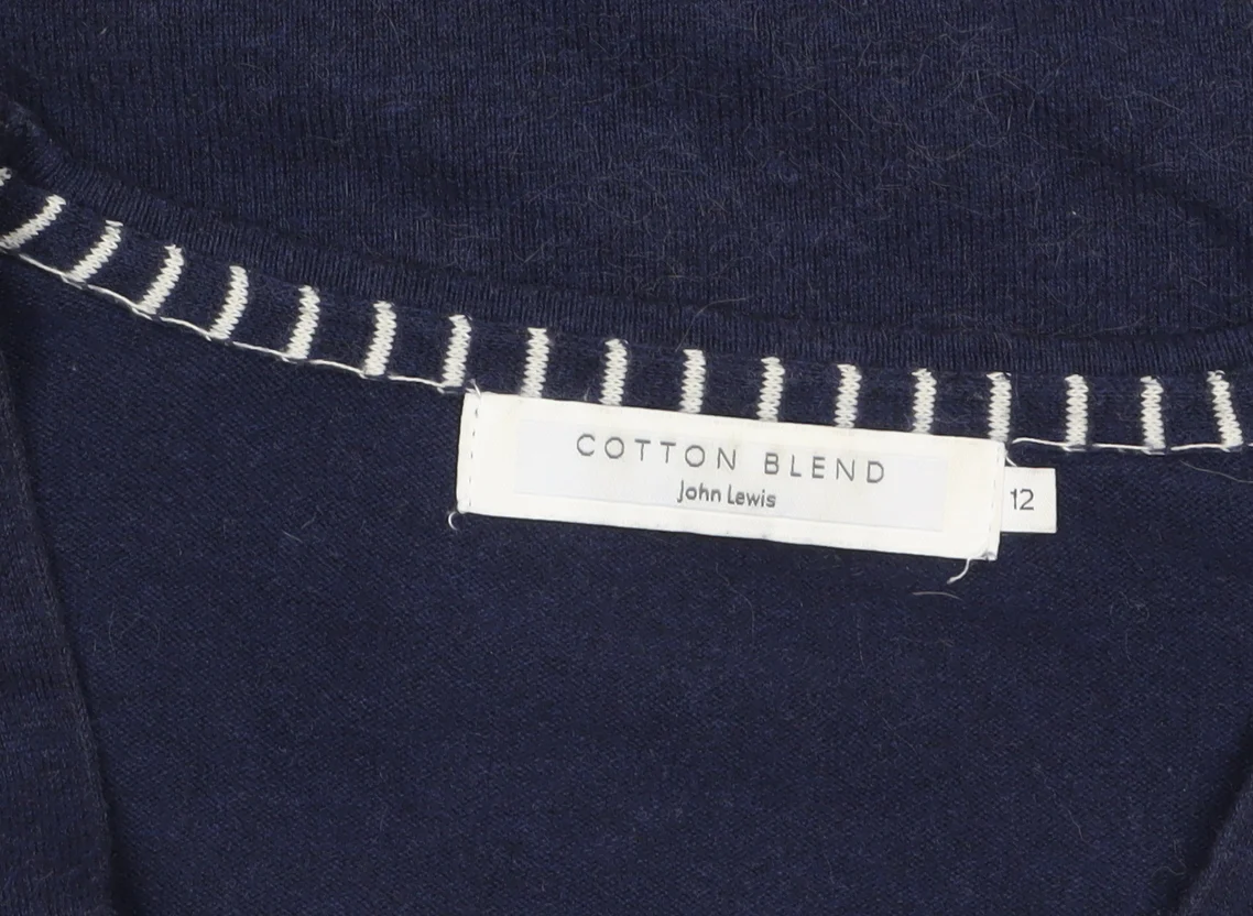 John Lewis Women's Blue Cotton Blend V-Neck Jumper Size 12 - Image 5