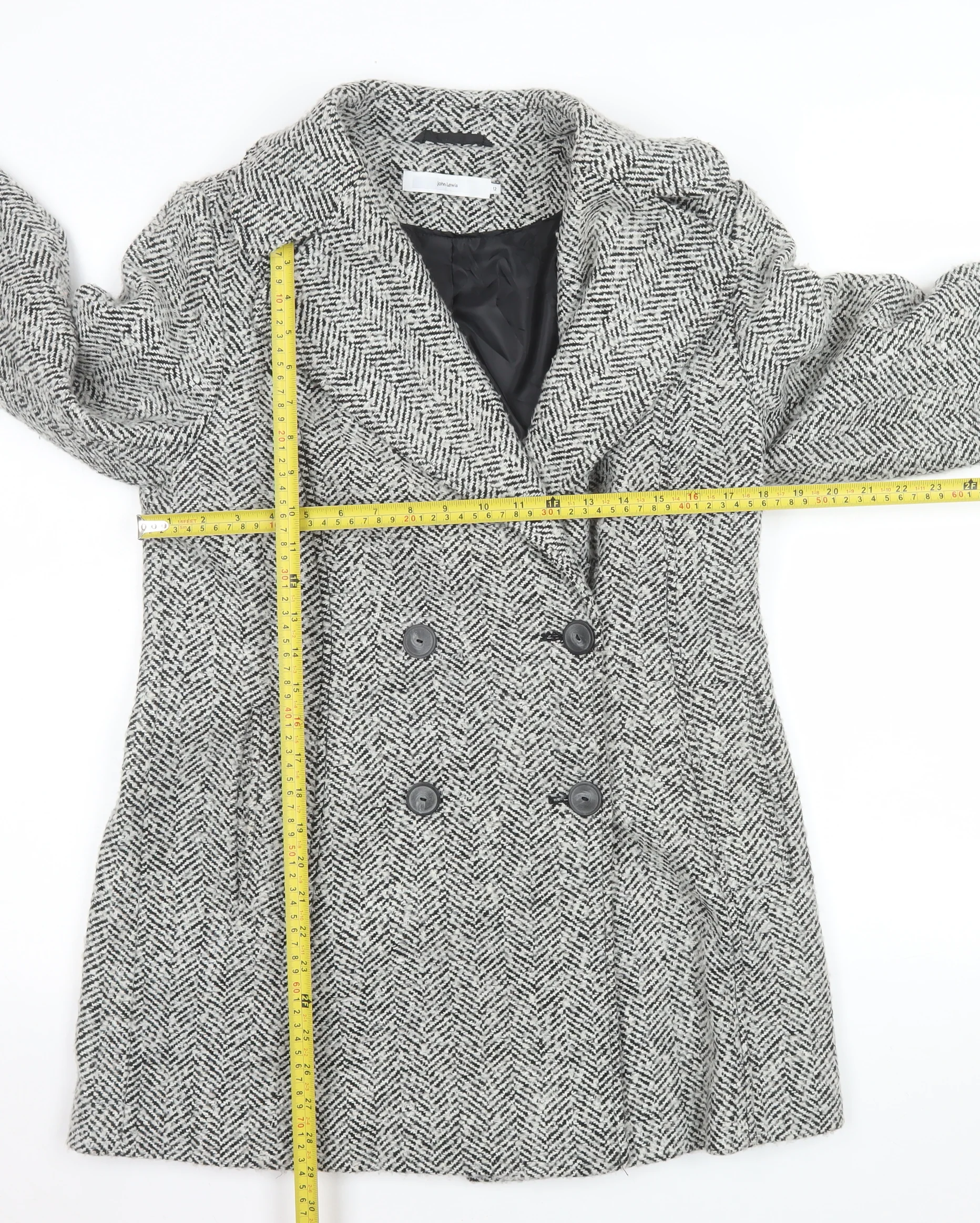 John Lewis Women's Grey Herringbone Wool Blend Pea Coat Size 12 - Image 2