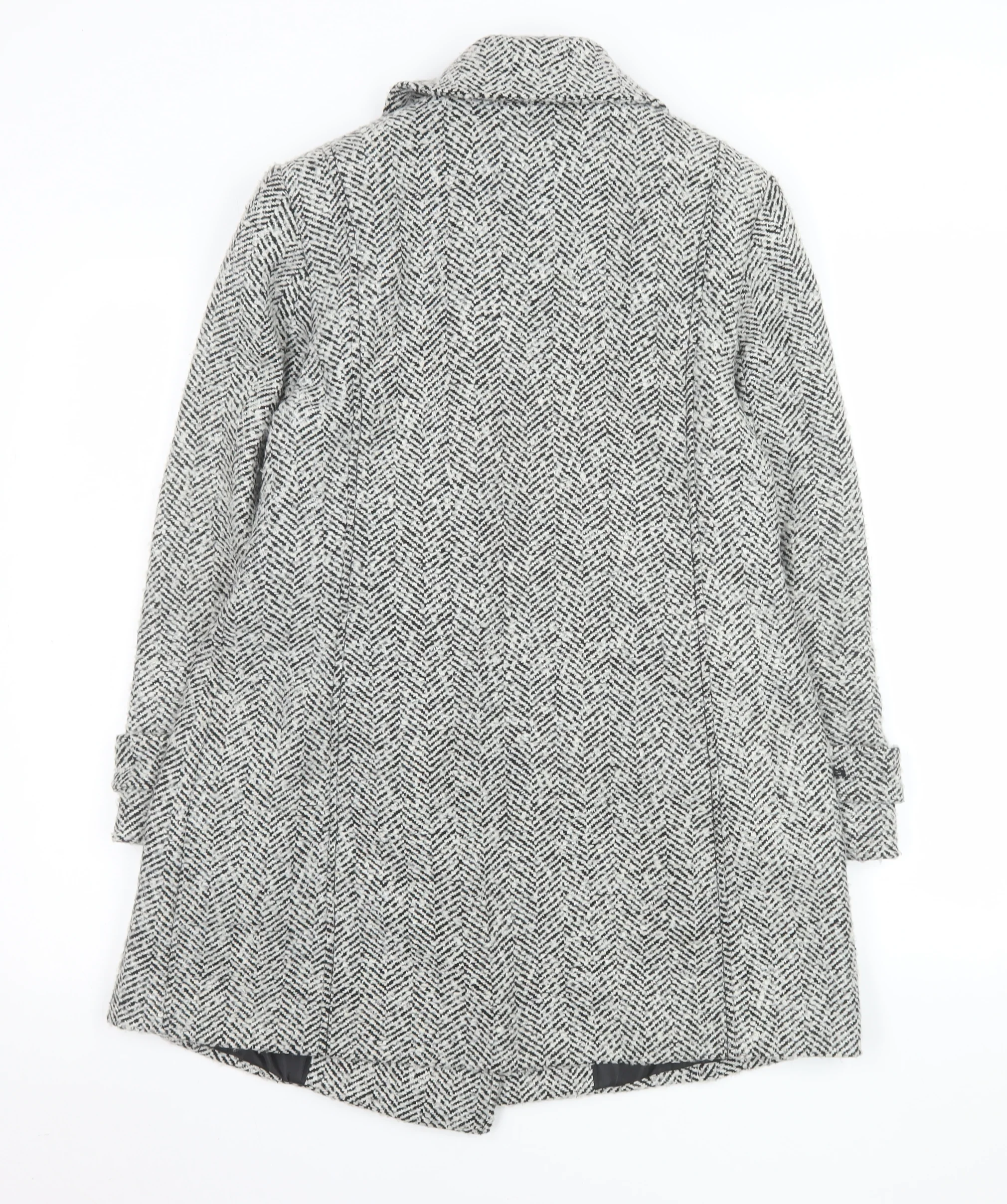 John Lewis Women's Grey Herringbone Wool Blend Pea Coat Size 12 - Image 3