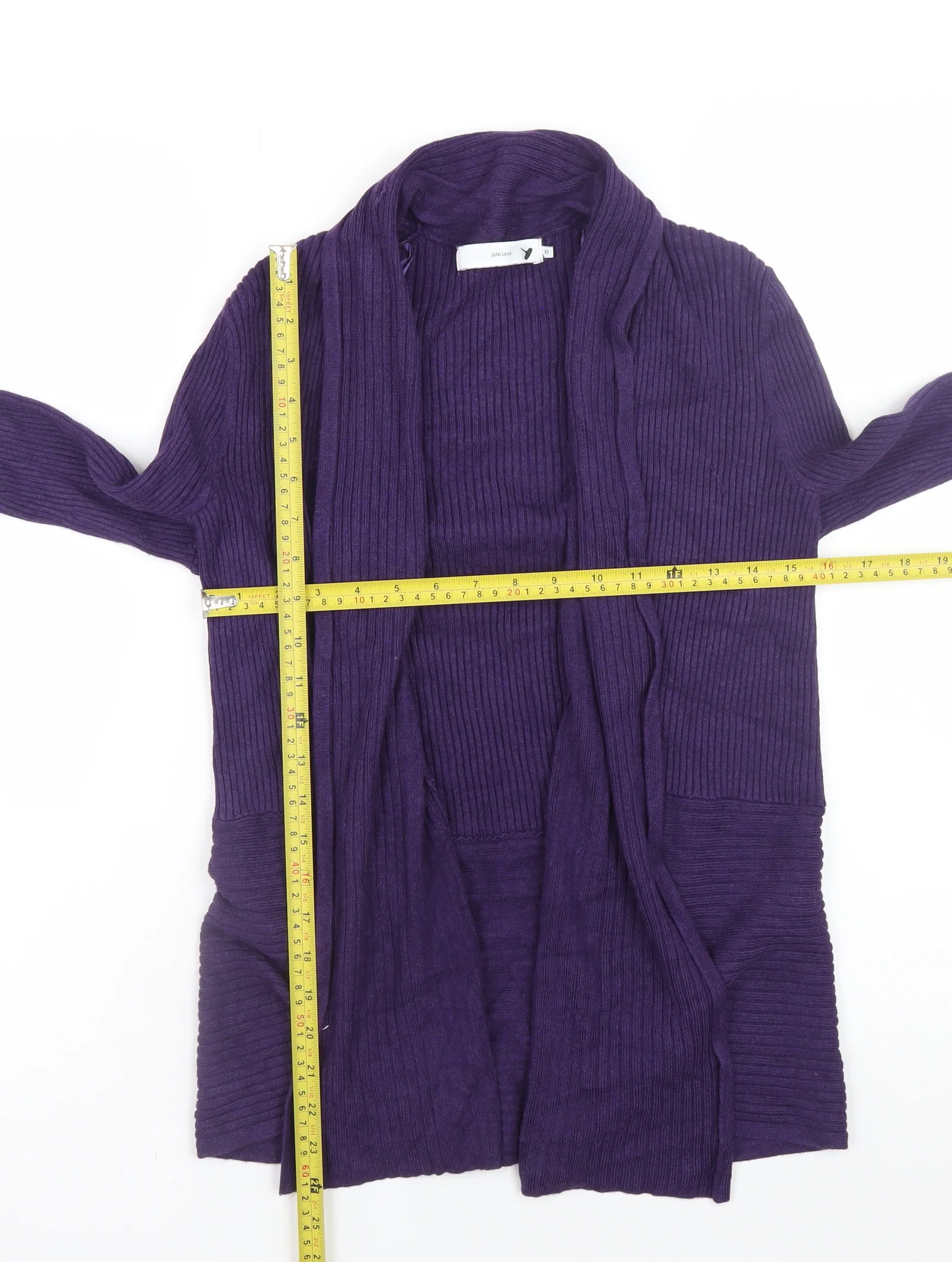 John Lewis Women's Purple Ribbed Long Sleeve Open Cardigan Size 10 - Image 2