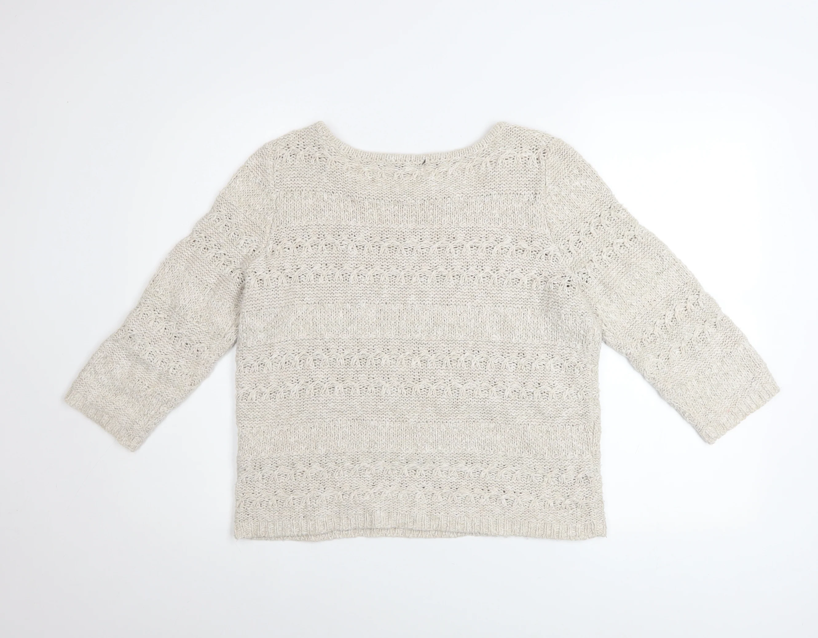 John Rocha Women Beige Open Knit Boat Neck Jumper Size 14 - Image 3