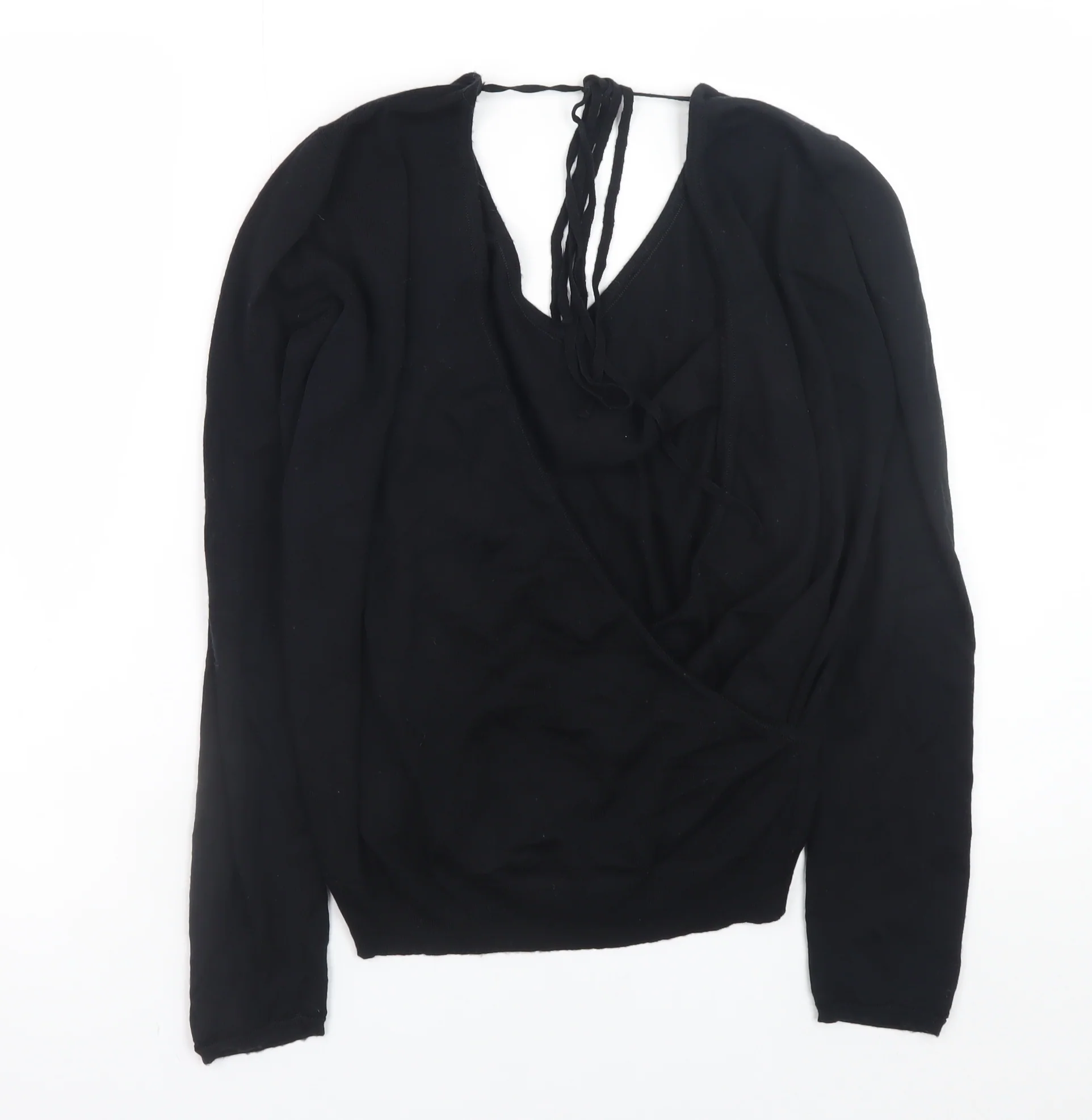 John Smedley Women's Black Merino Wool Wrap Jumper M - Image 3