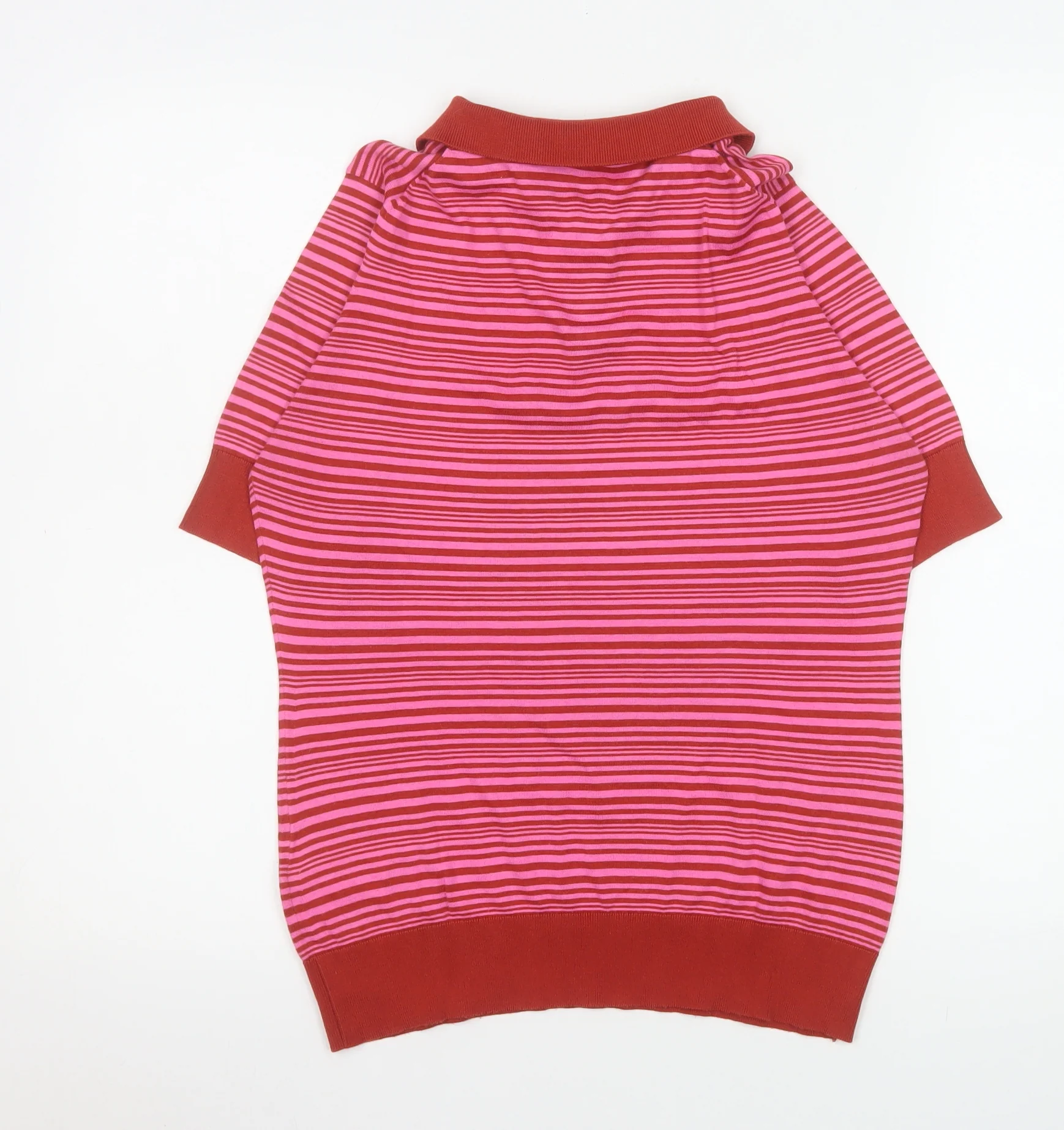 John Smedley Women's Red Striped Sea Island Cotton Polo Top L - Image 3